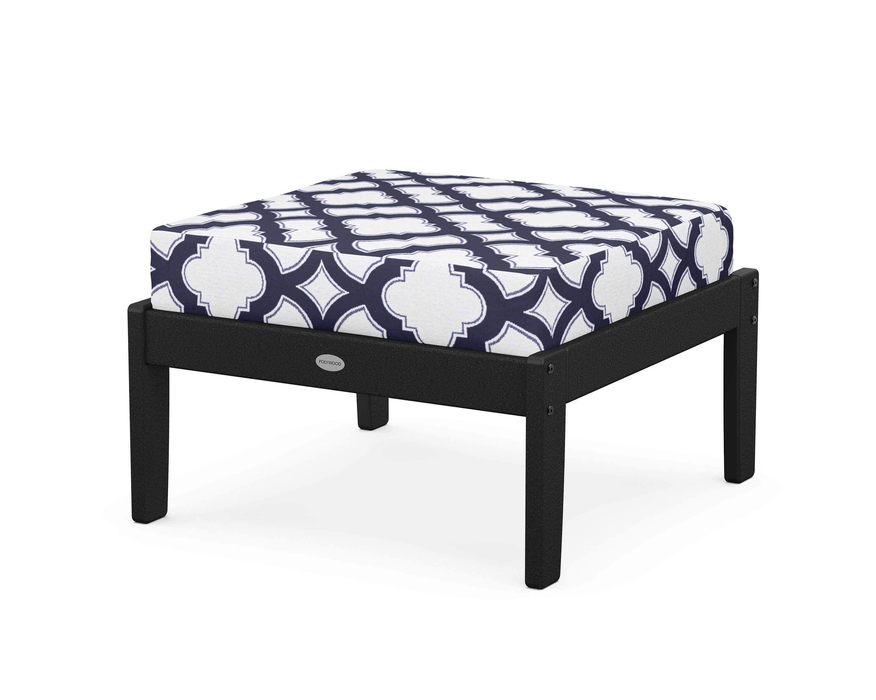 POLYWOOD® Braxton Deep Seating Ottoman in Black / Trellis Navy