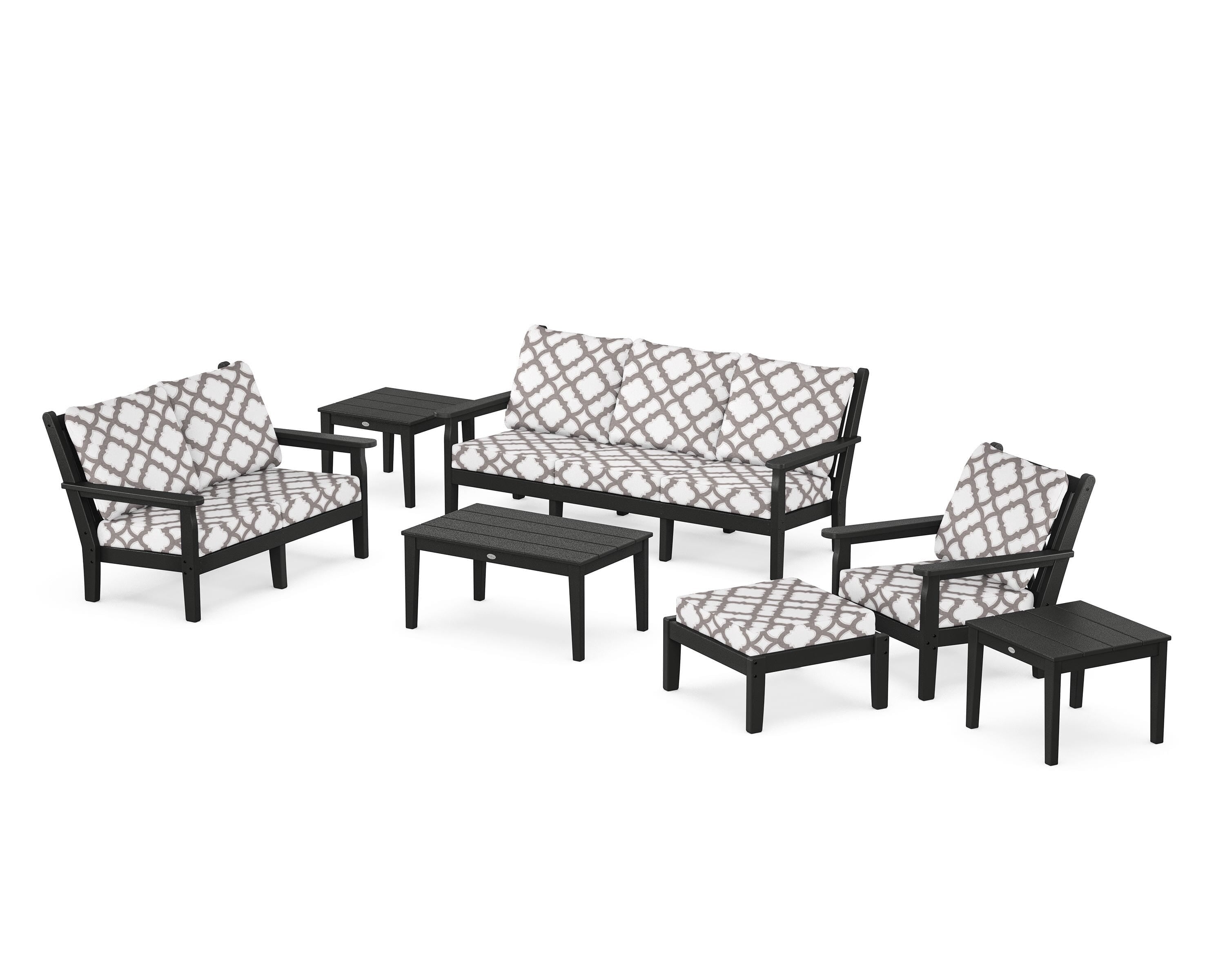POLYWOOD® Chippendale 7-Piece Deep Seating Set in Black / Trellis Grey Mist