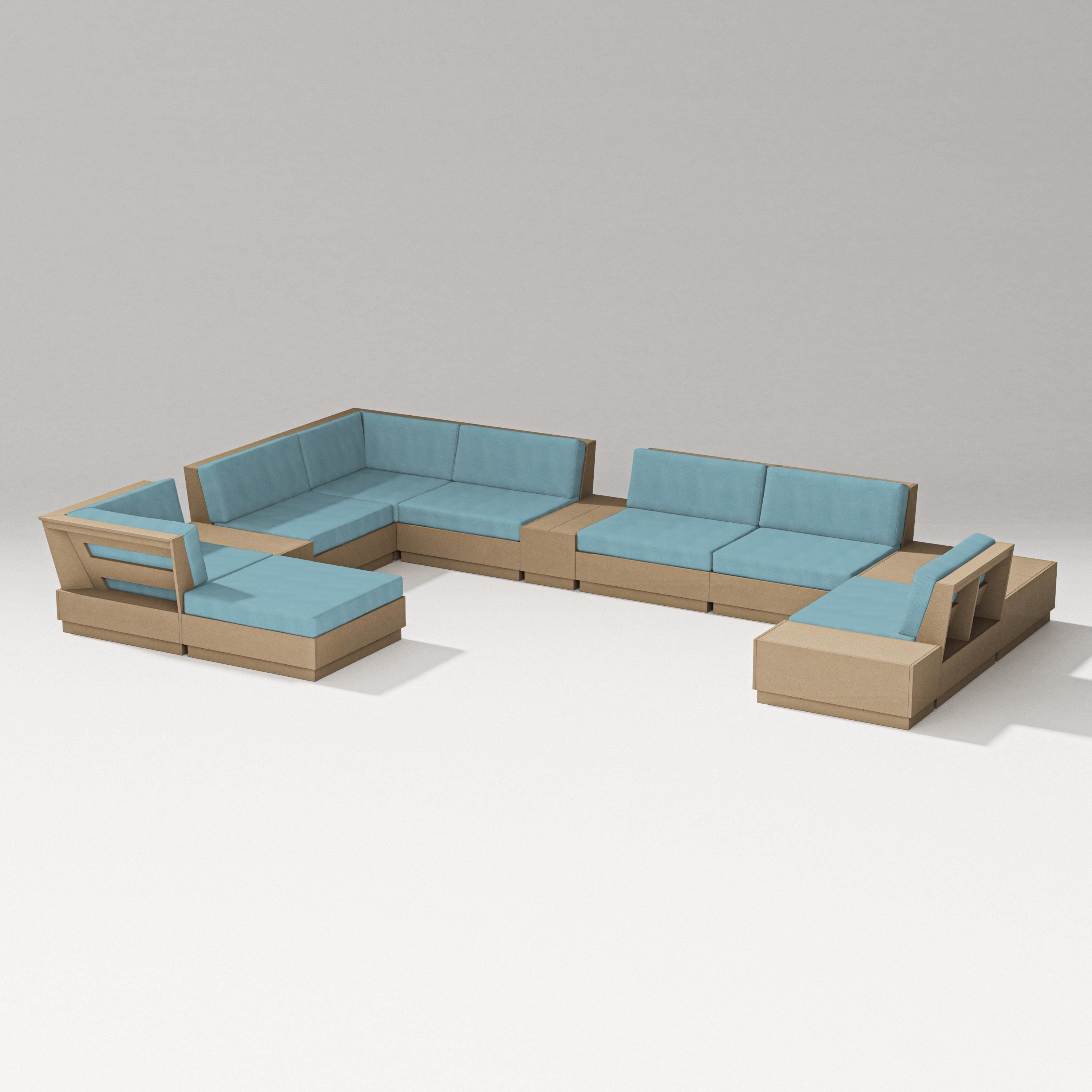 PW Designer Series Elevate 12-Piece Conversation Sectional Set in Vintage Sahara / Lattice Sky Blue