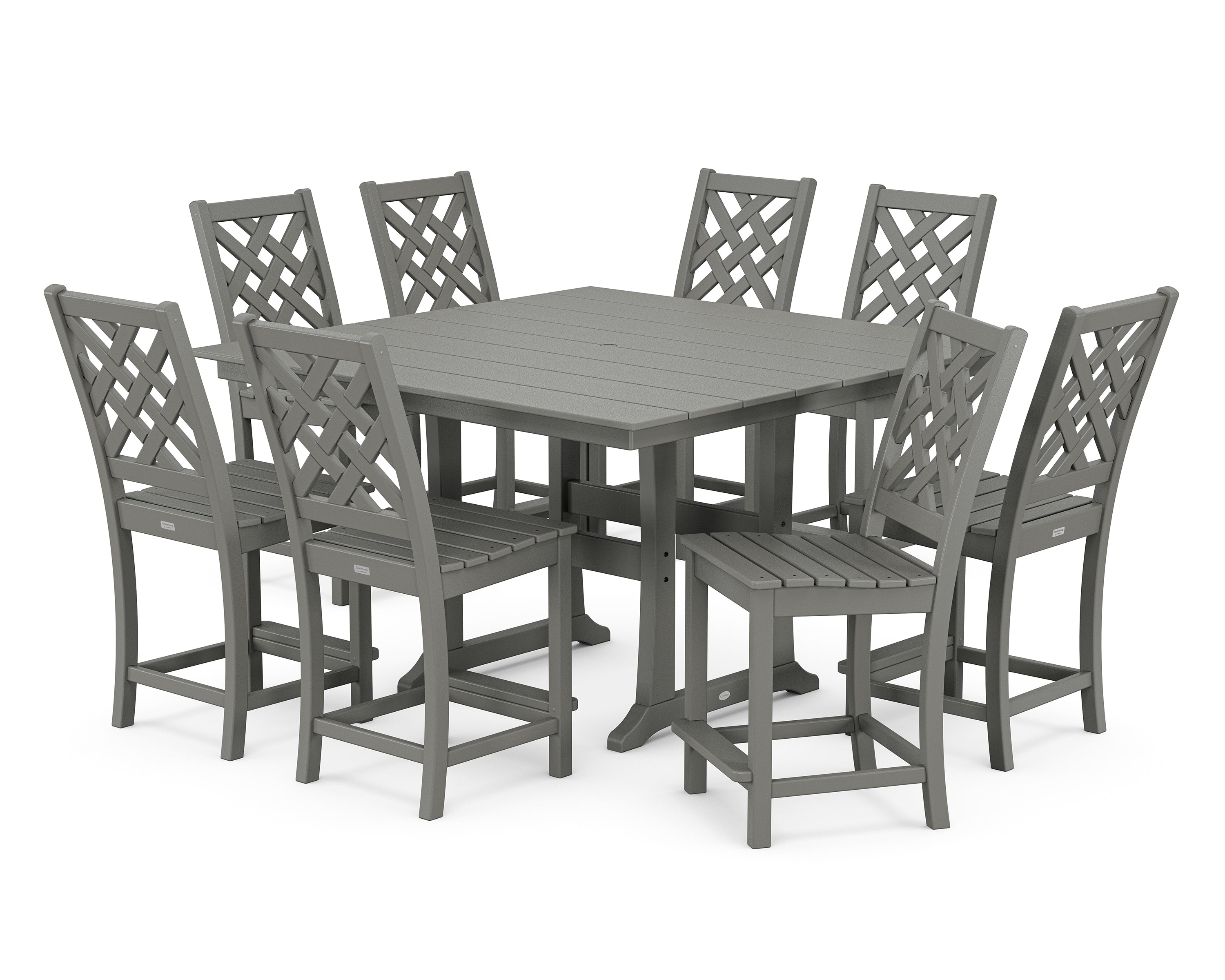 Country Living Wovendale Side Chair 9-Piece Square Farmhouse Counter Set with Trestle Legs in Slate Grey