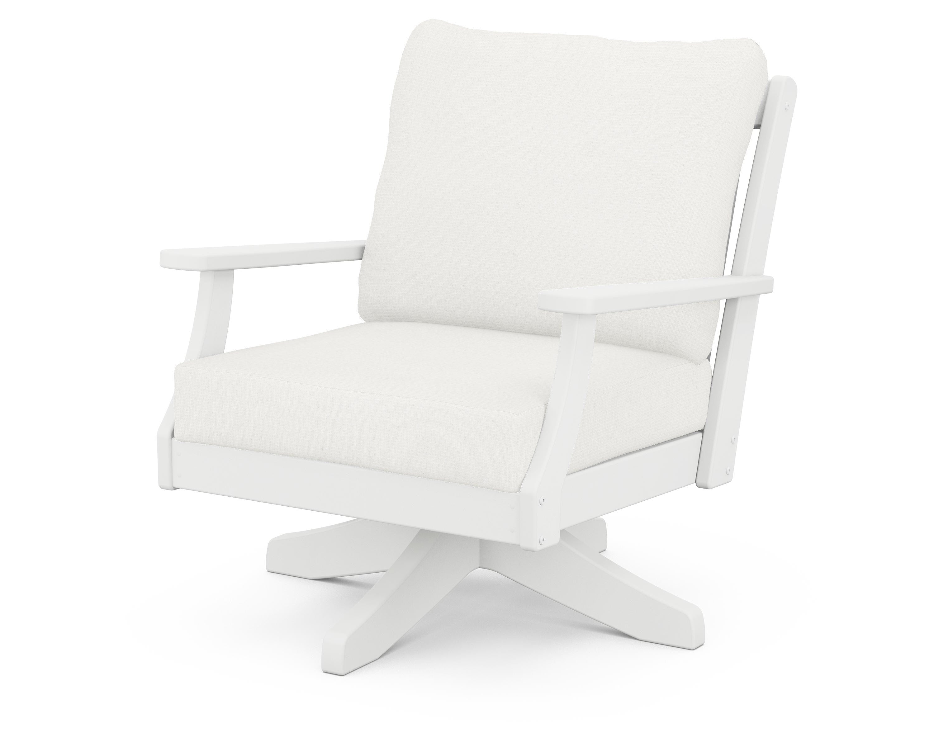 POLYWOOD® Braxton Deep Seating Swivel Chair in White / Natural Linen