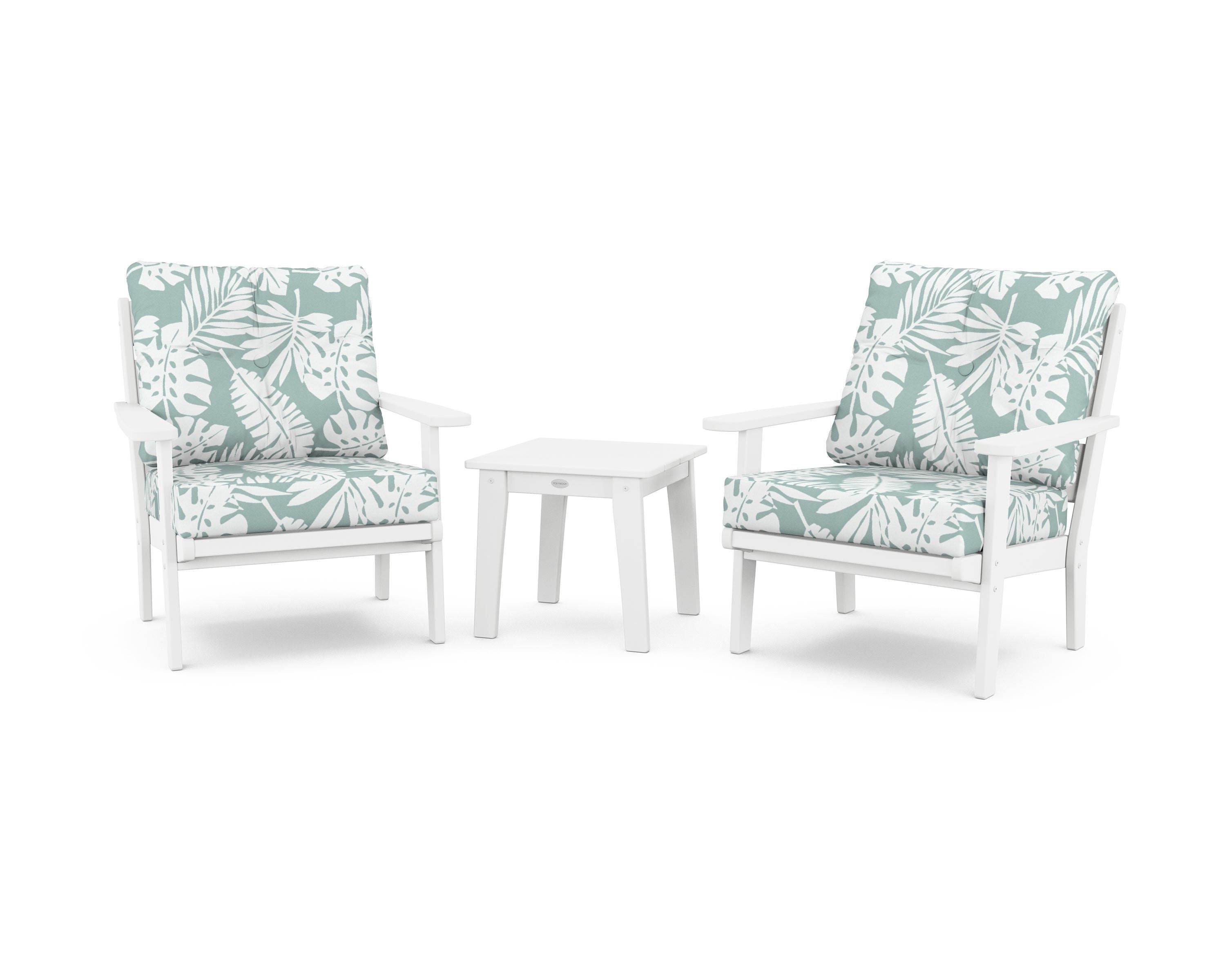 POLYWOOD® Lakeside 3-Piece Deep Seating Chair Set in White / Leaf Glacier Spa
