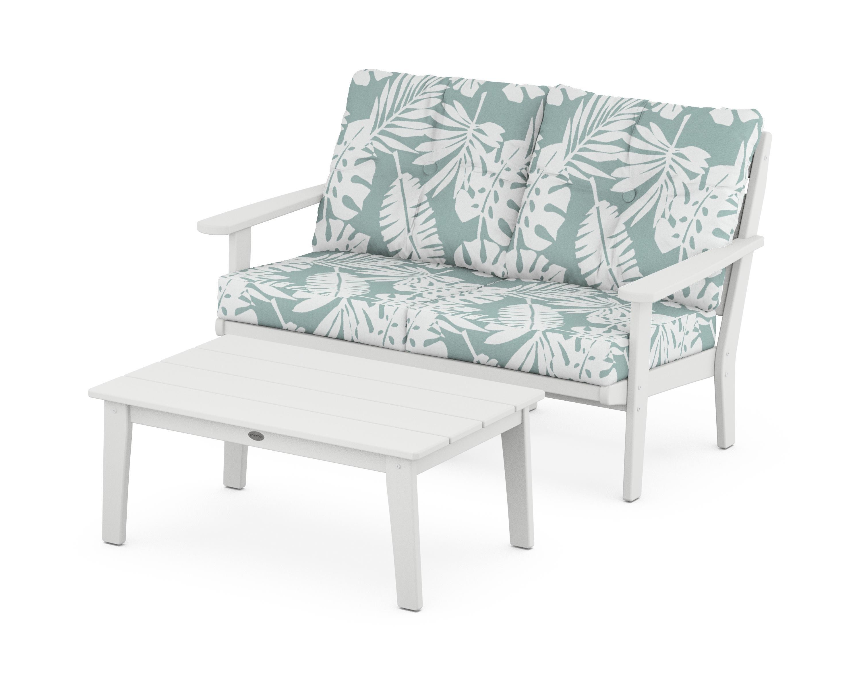 POLYWOOD® Lakeside 2-Piece Lounge Loveseat Set in White / Leaf Glacier Spa