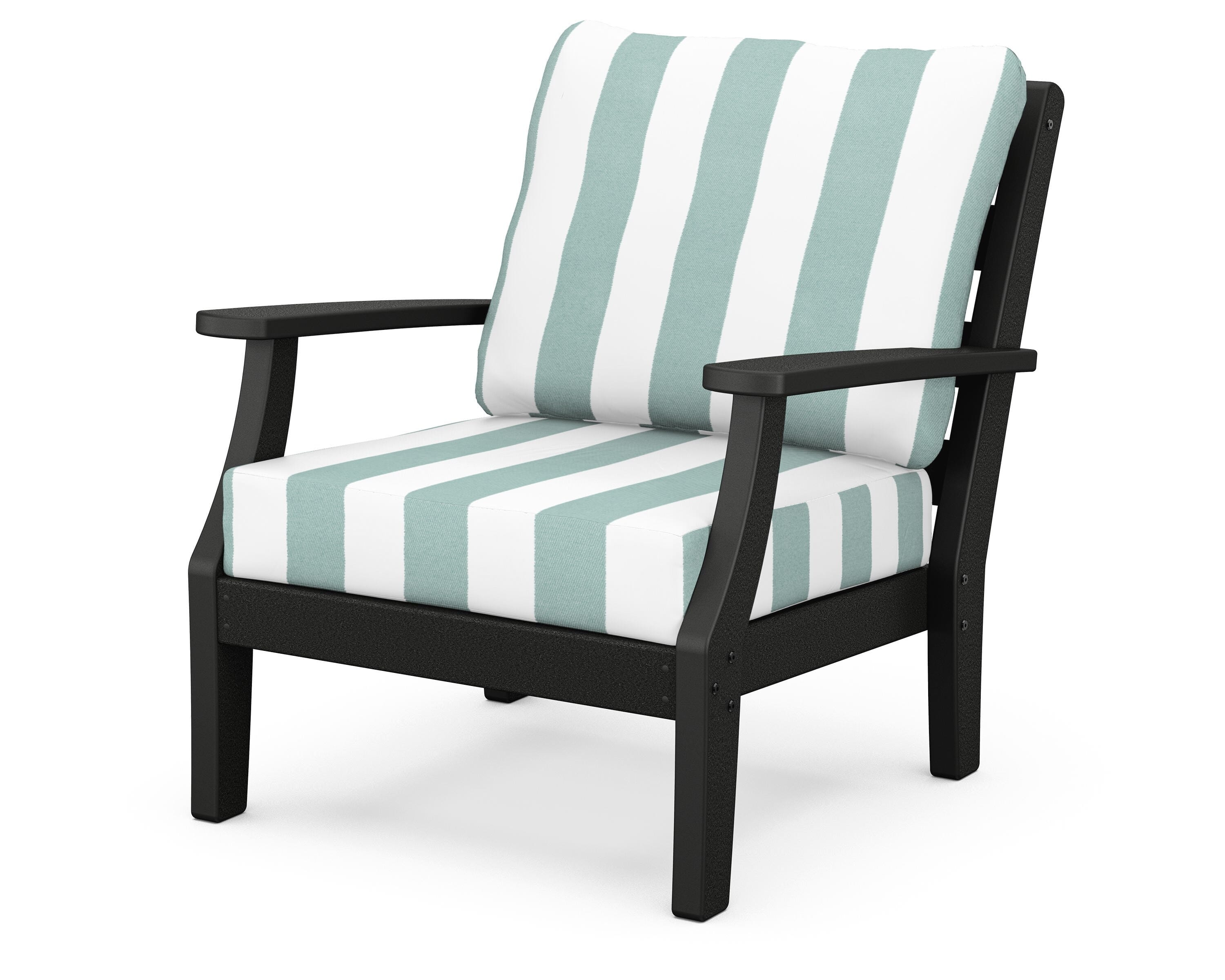 POLYWOOD® Chesapeake Deep Seating Chair in Black / Cabana Stripe Glacier Spa
