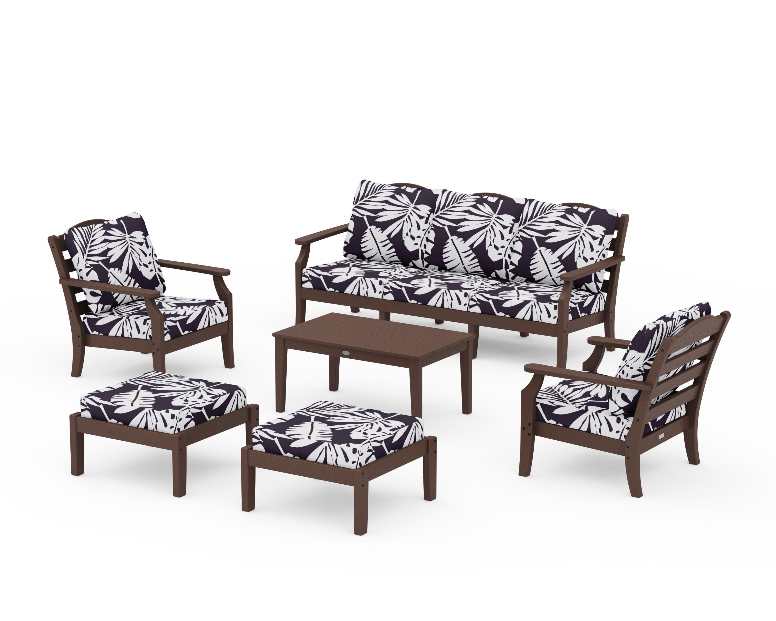 Draper James™ by POLYWOOD® Savannah 6-Piece Lounge Sofa Set in Mahogany / Leaf Navy