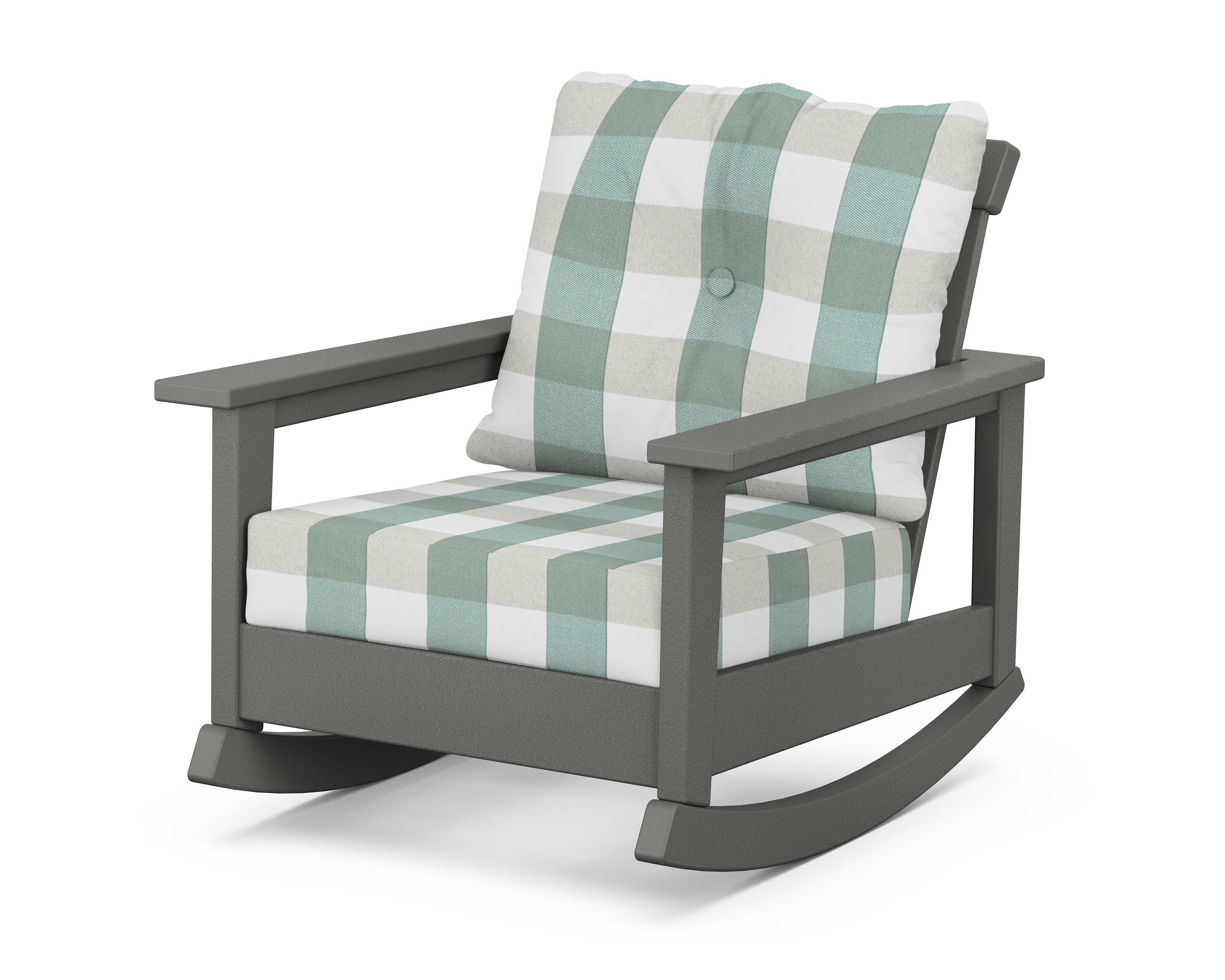 POLYWOOD® Prescott Deep Seating Rocking Chair in Slate Grey / Buffalo Plaid Glacier Spa