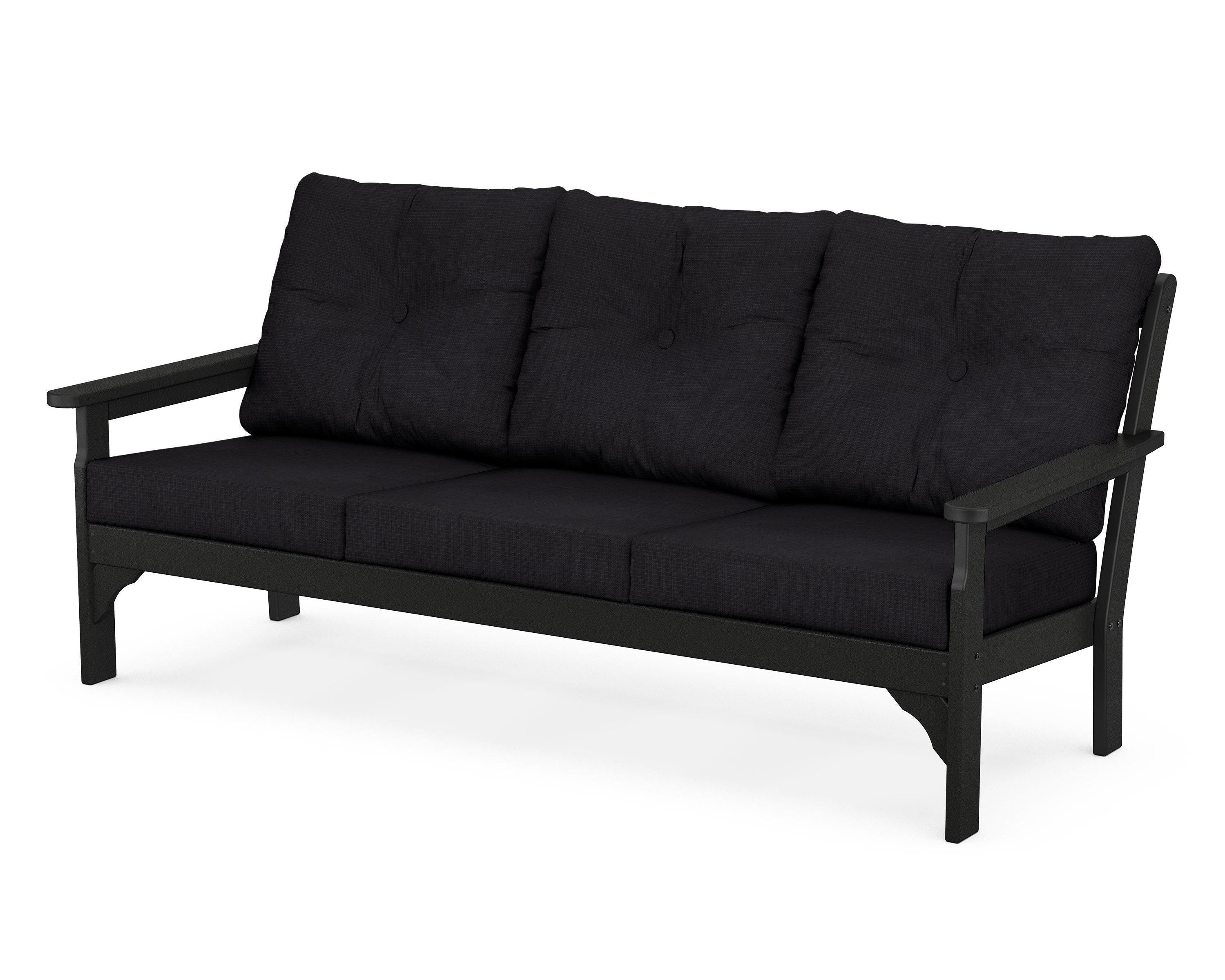 POLYWOOD® Vineyard Deep Seating Sofa in Black / Midnight Linen