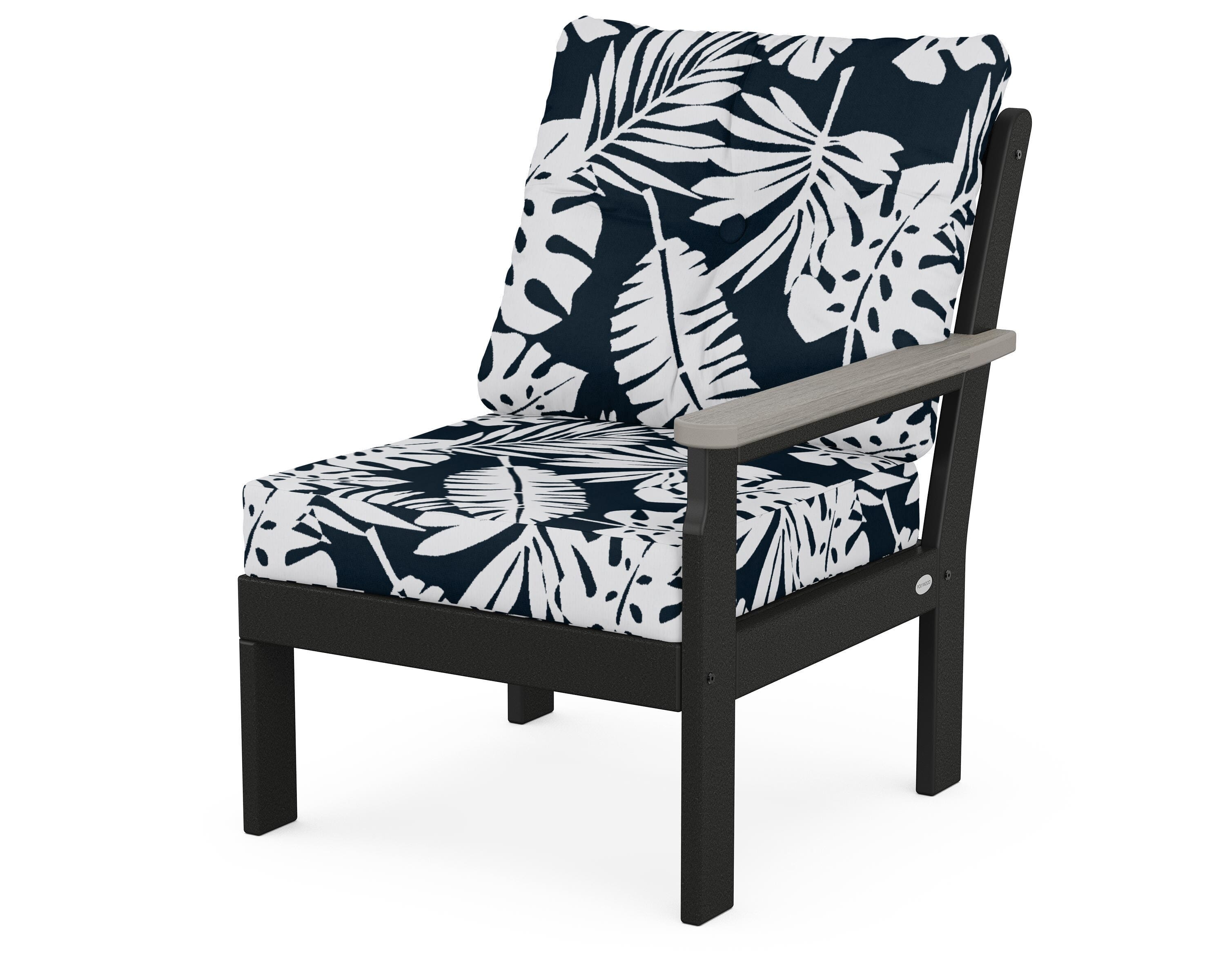 POLYWOOD® Vineyard Modular Right Arm Chair in Black / Driftwood / Leaf Marine Indigo
