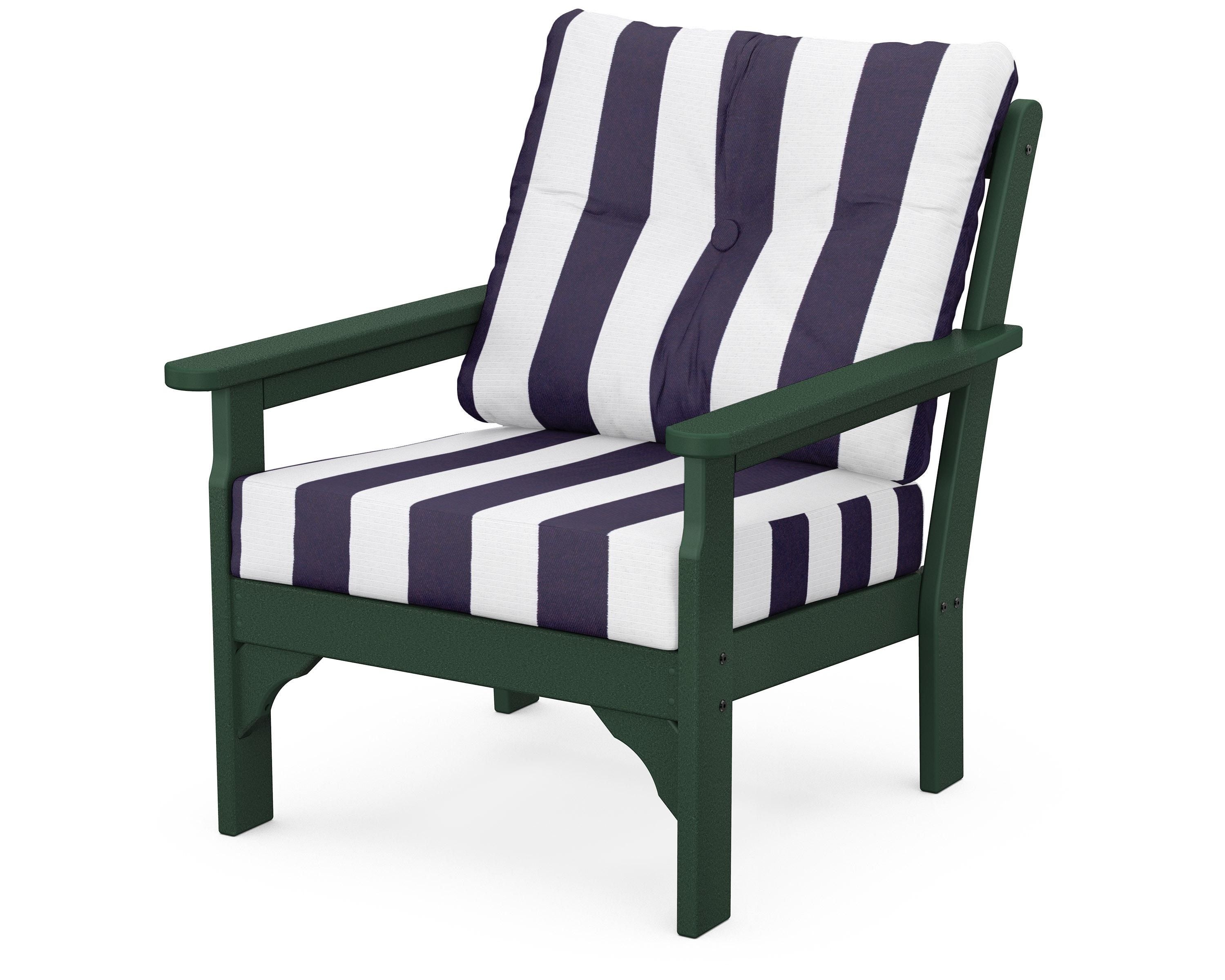 POLYWOOD® Vineyard Deep Seating Chair in Green / Cabana Stripe Navy