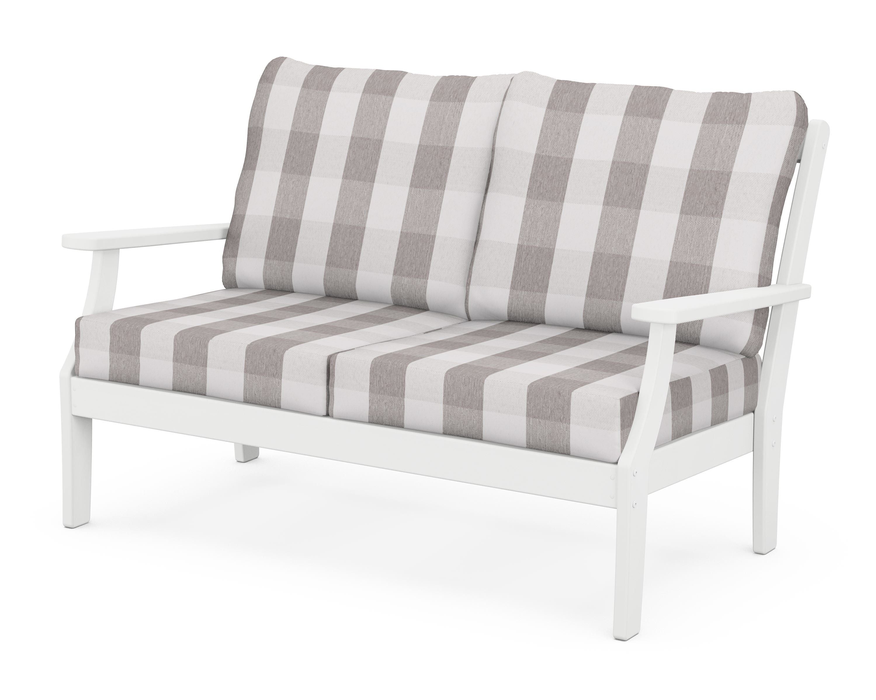 POLYWOOD® Braxton Deep Seating Loveseat in White / Buffalo Plaid Grey Mist