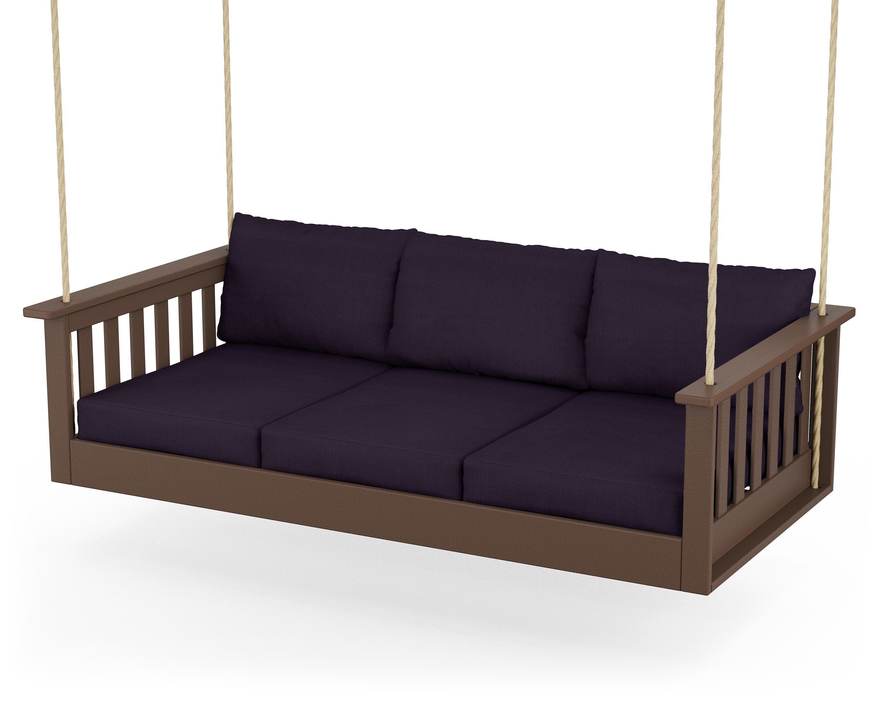 POLYWOOD® Vineyard Daybed Swing in Mahogany / Navy Linen