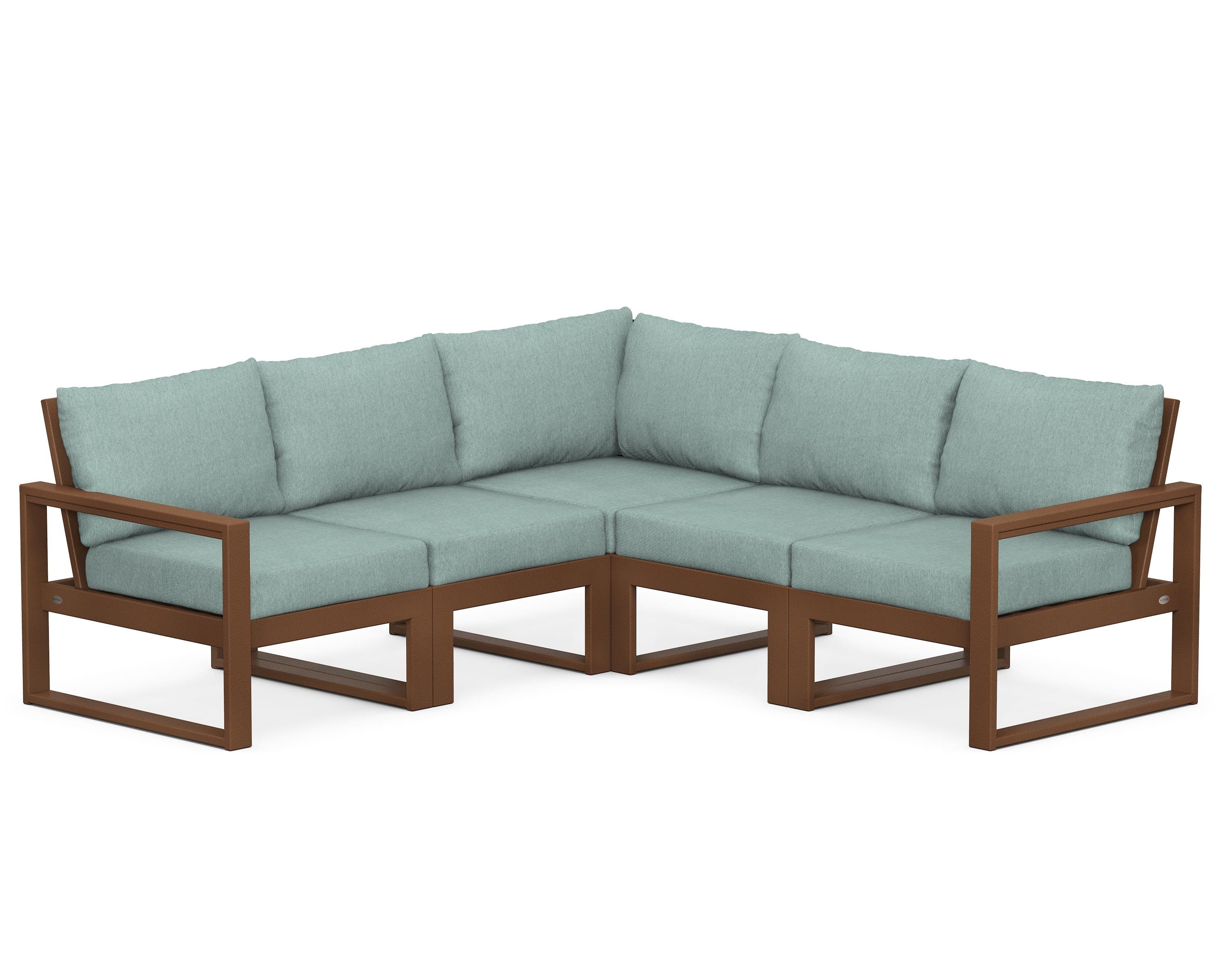 POLYWOOD® EDGE 5-Piece Modular Deep Seating Set in Teak / Glacier Spa