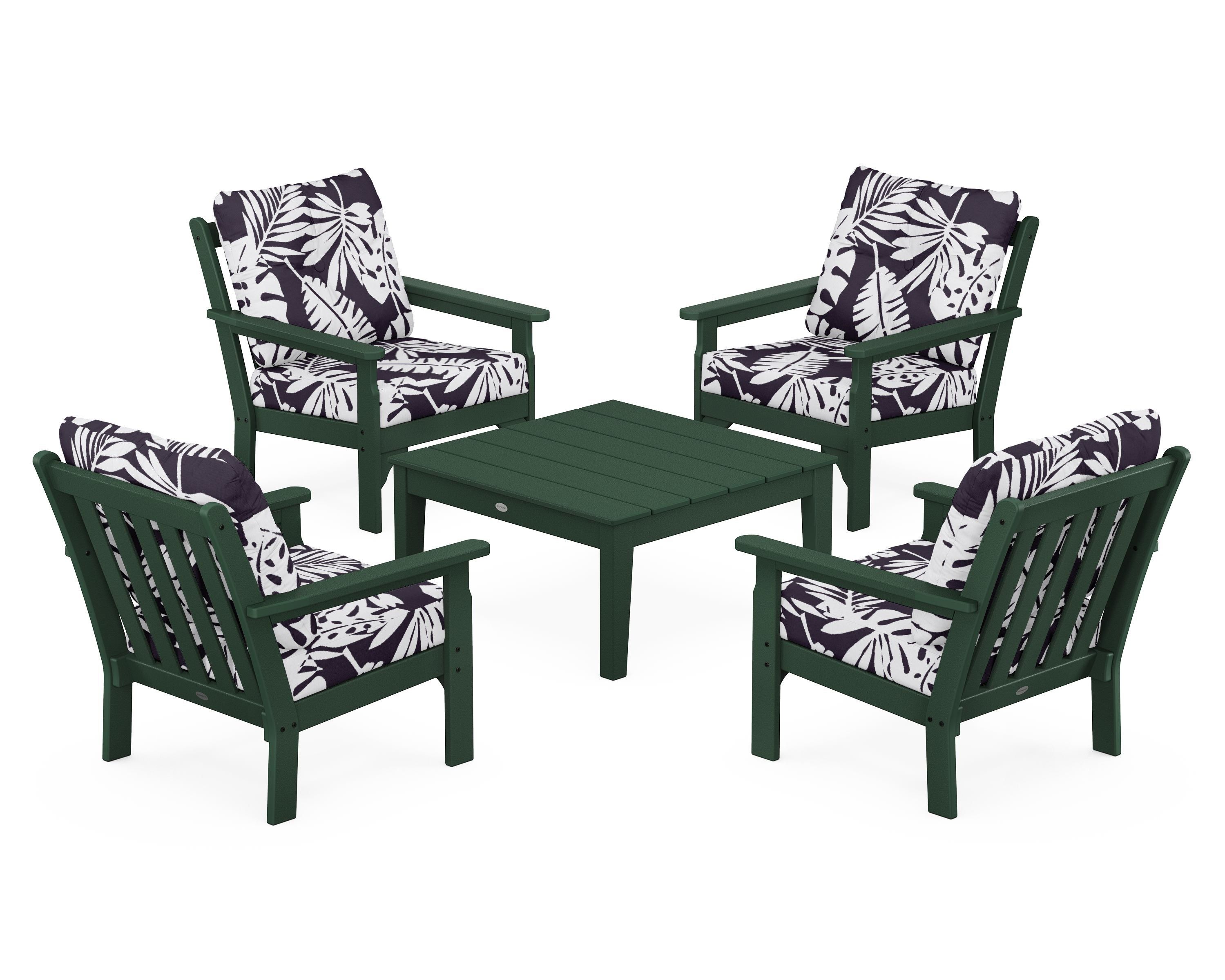 POLYWOOD® Vineyard 5-Piece Deep Seating Conversation Set in Green / Leaf Navy