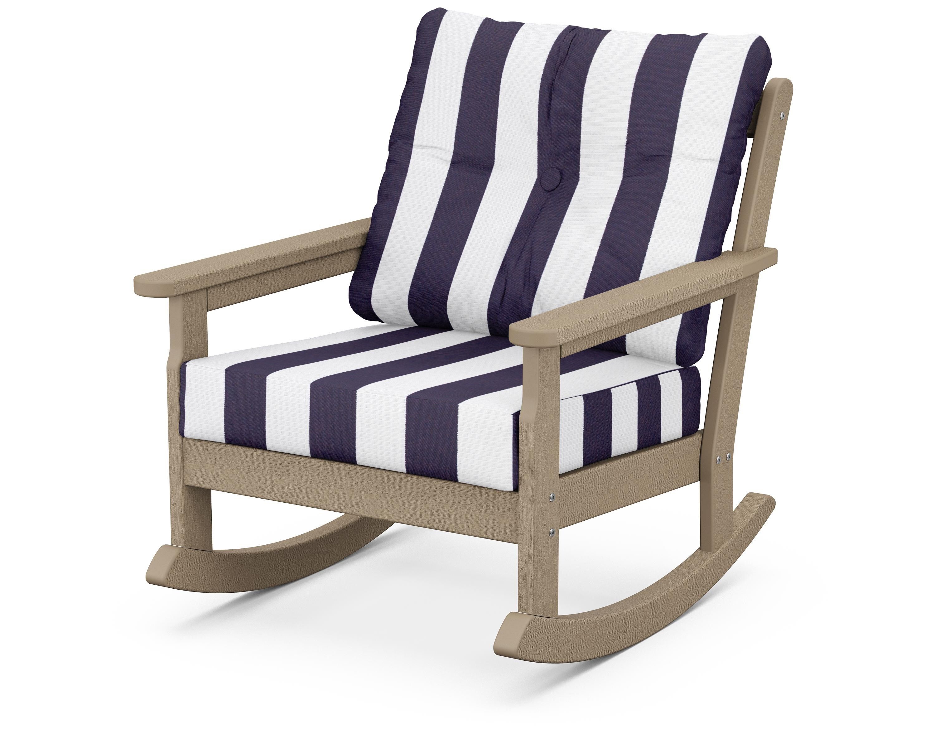 POLYWOOD® Vineyard Deep Seating Rocking Chair in Vintage Sahara / Cabana Stripe Navy
