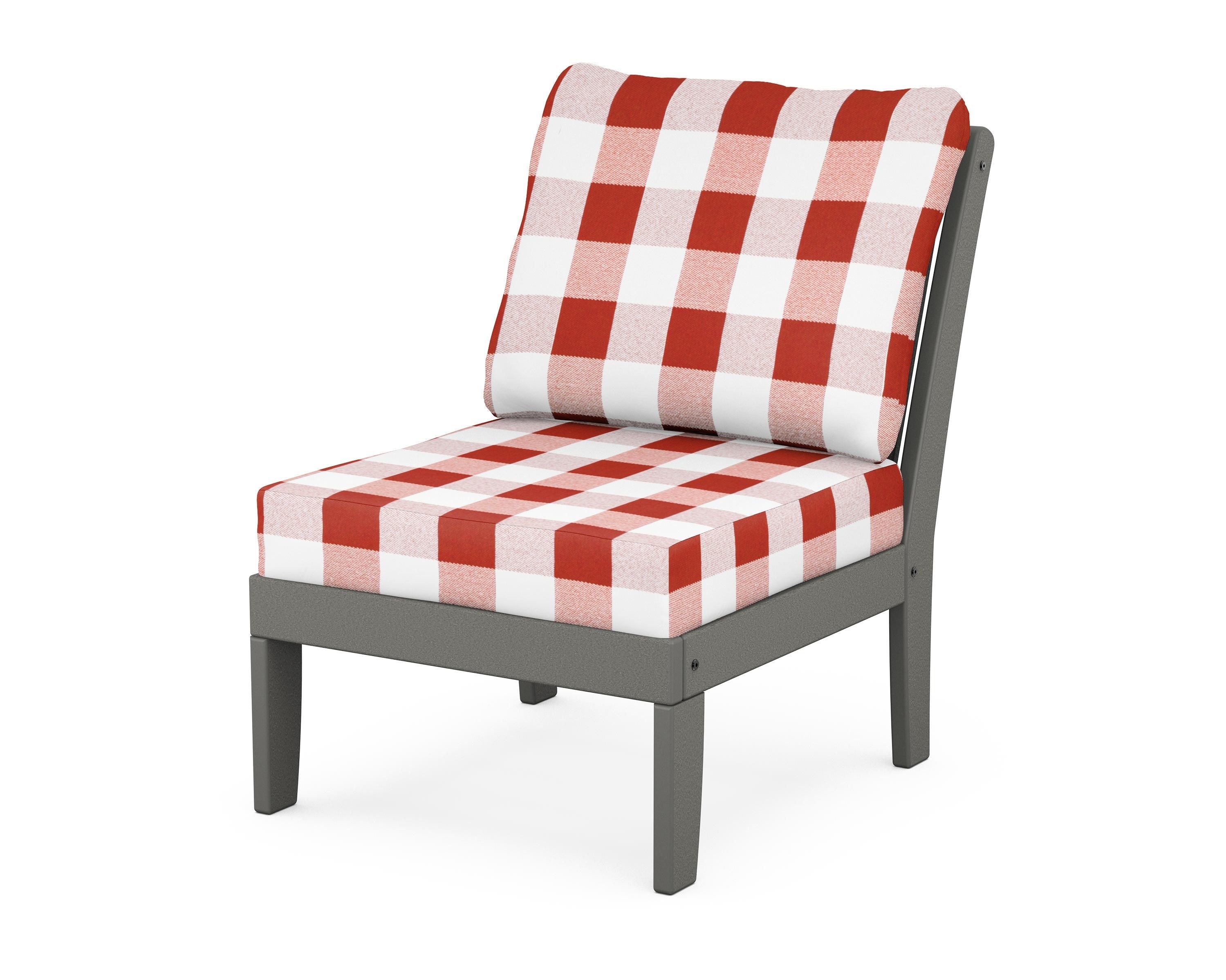 POLYWOOD® Braxton Modular Armless Chair in Slate Grey / Buffalo Plaid Crimson
