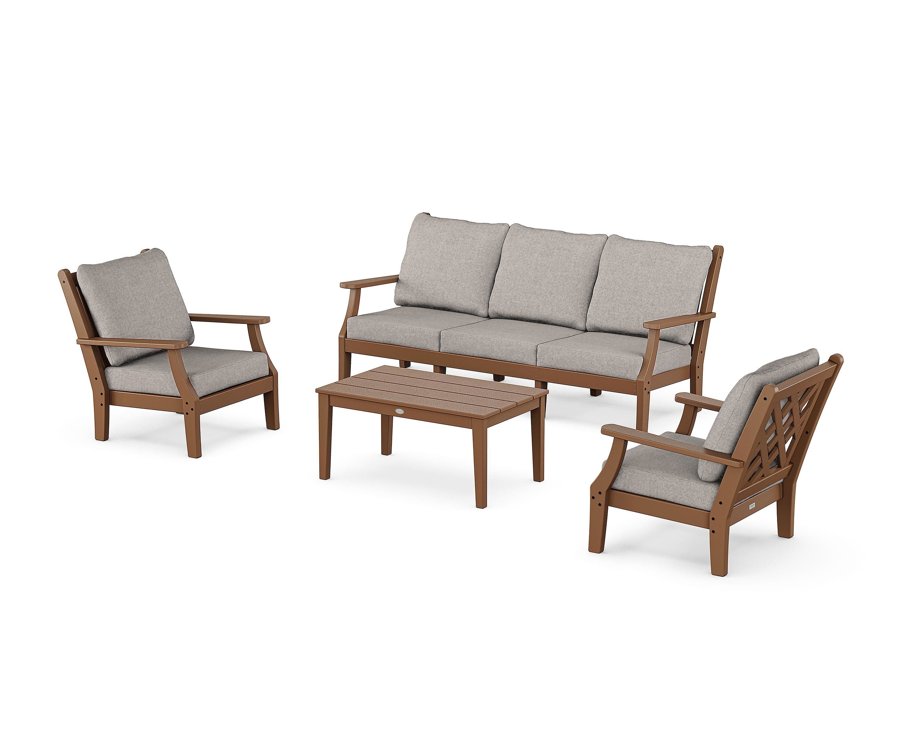 Country Living Wovendale 4-Piece Deep Seating Set with Sofa in Teak / Weathered Tweed