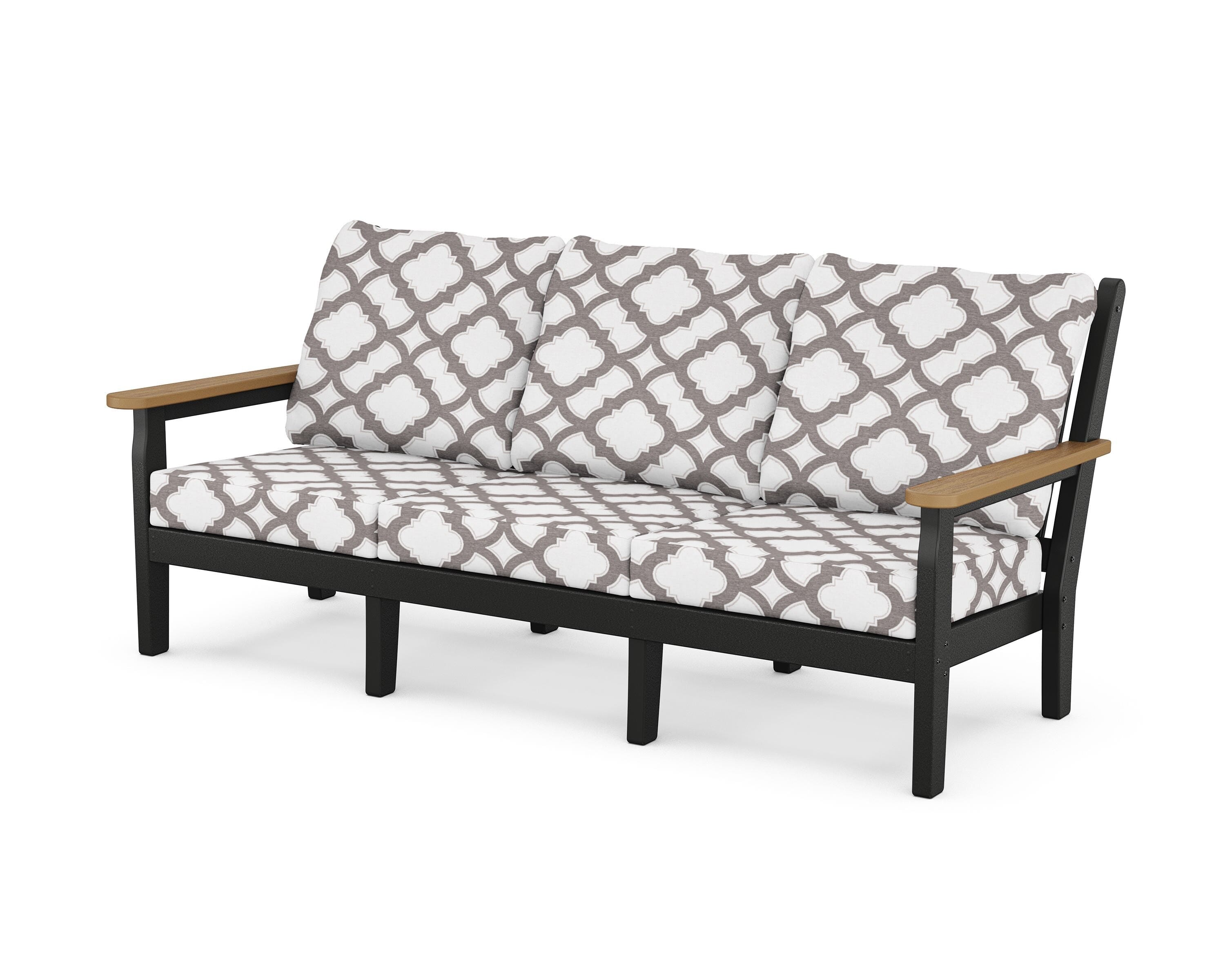POLYWOOD® Chippendale Deep Seating Sofa in Black / Natural / Trellis Grey Mist