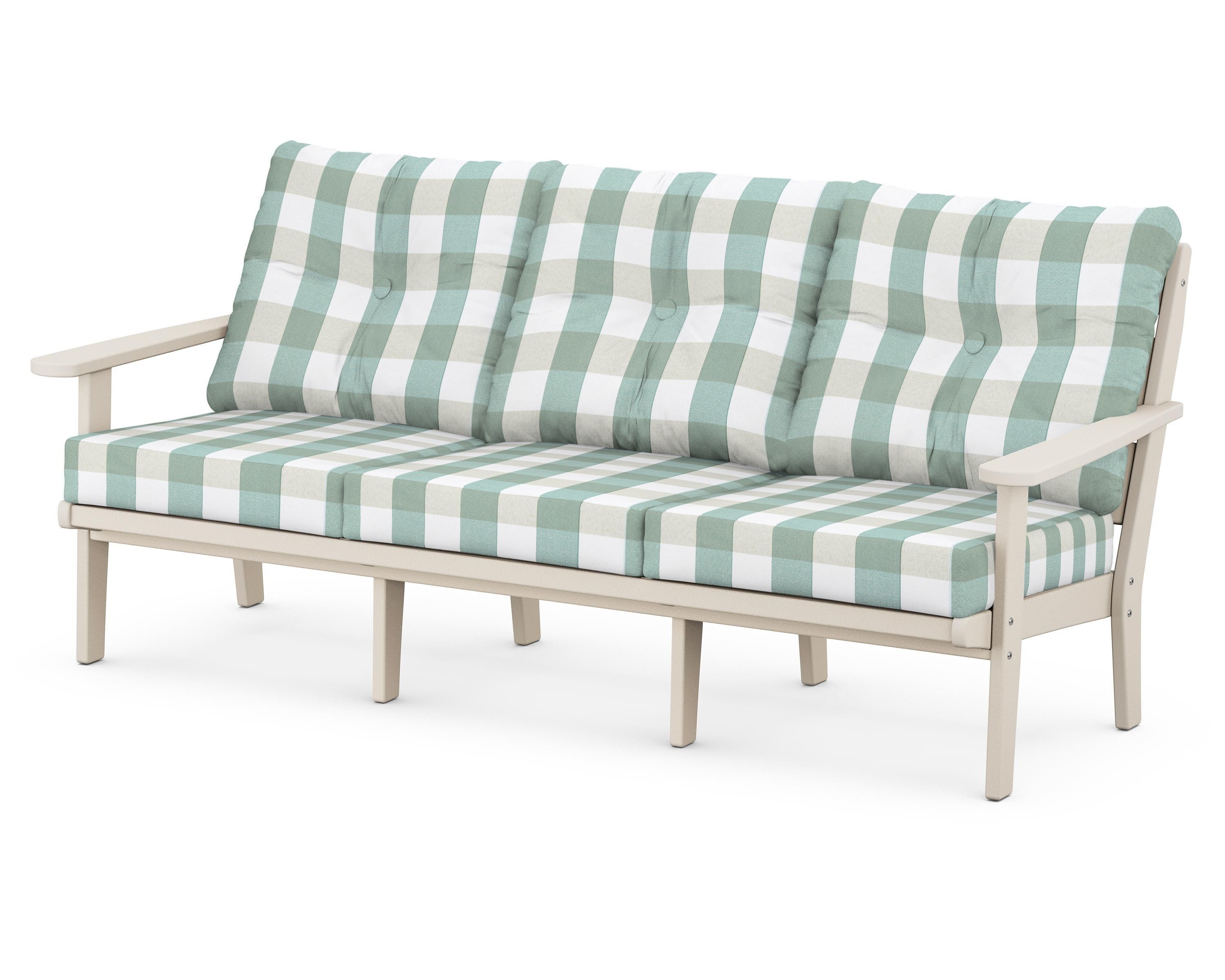 POLYWOOD® Lakeside Deep Seating Sofa in Sand / Buffalo Plaid Glacier Spa