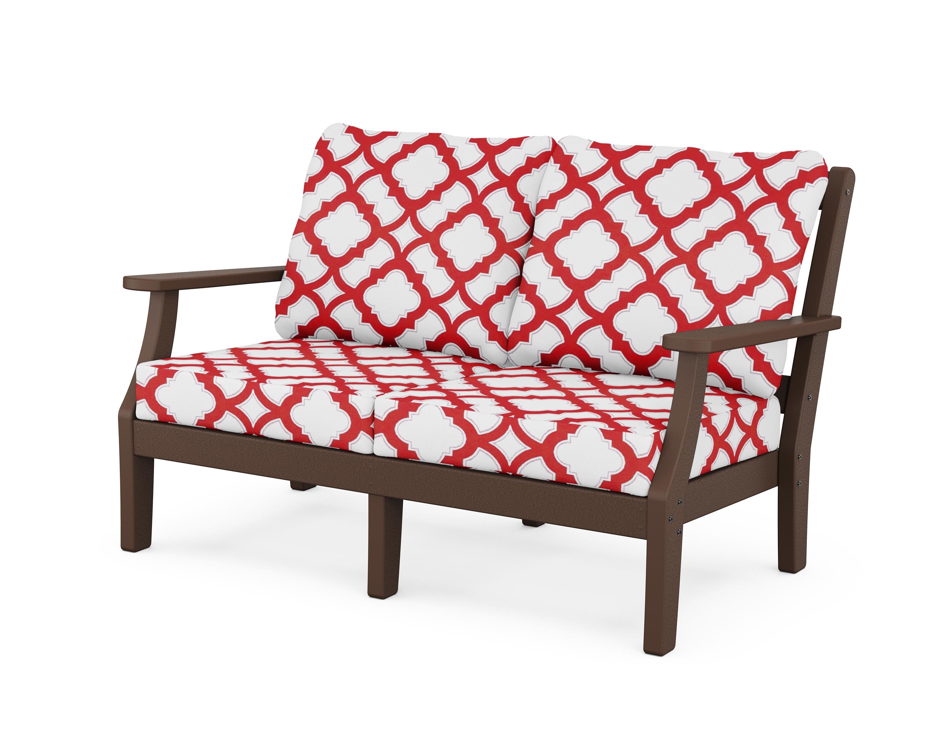 Martha Stewart by POLYWOOD® Chinoiserie Deep Seating Loveseat in Mahogany / Trellis Crimson