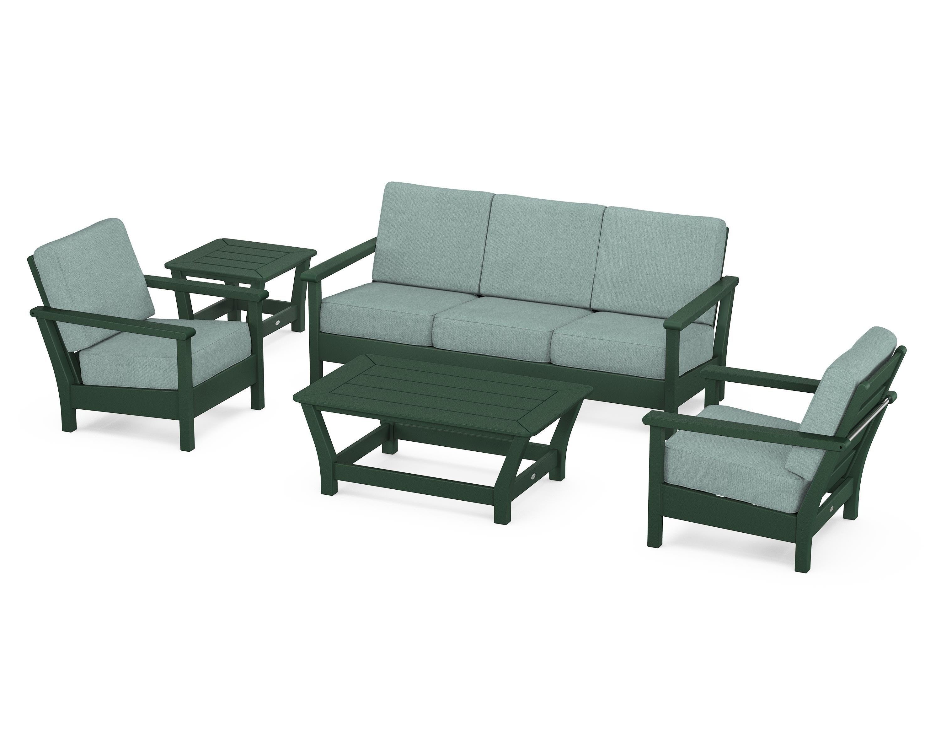 POLYWOOD® Harbour 5-Piece Deep Seating Set in Green / Glacier Spa