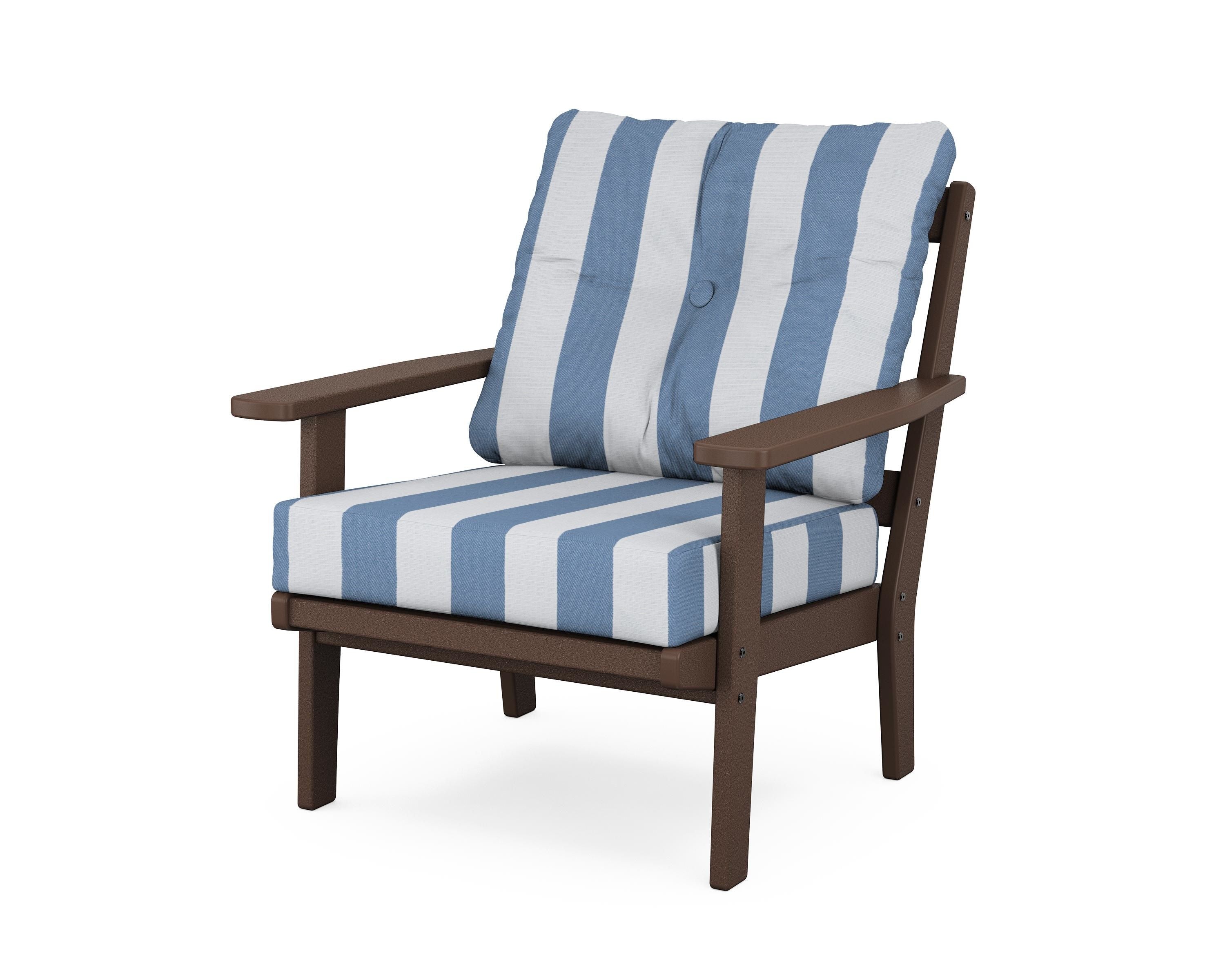 POLYWOOD® Oxford Deep Seating Chair in Mahogany / Cabana Stripe Sky Blue