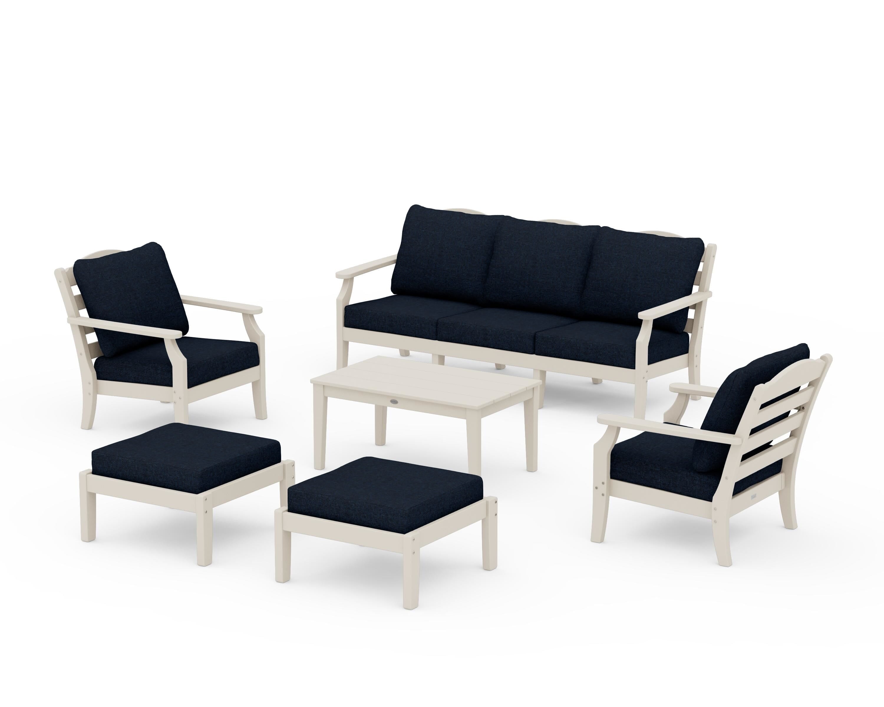 Draper James™ by POLYWOOD® Savannah 6-Piece Lounge Sofa Set in Sand / Marine Indigo