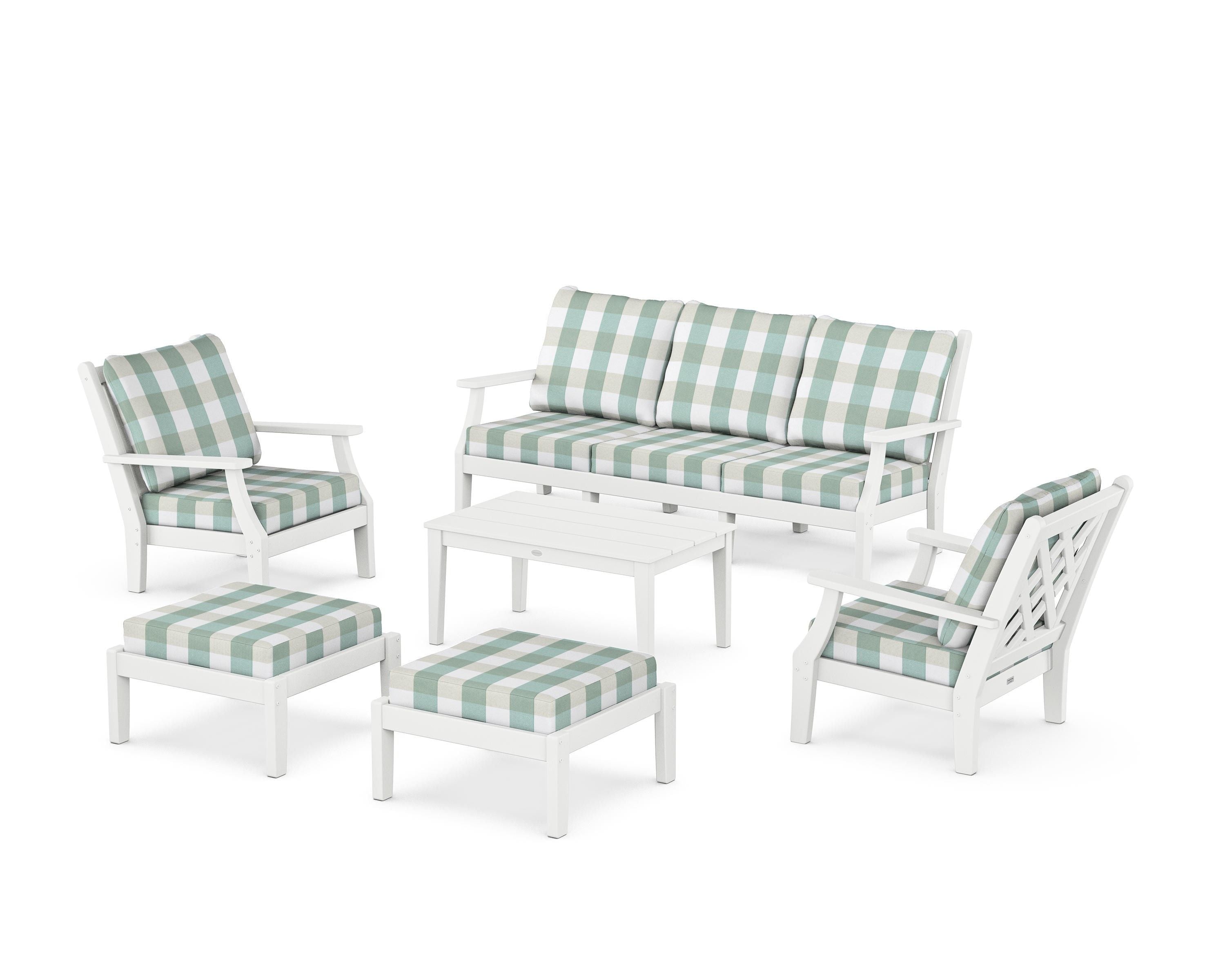 Country Living Wovendale 6-Piece Lounge Sofa Set in White / Buffalo Plaid Glacier Spa