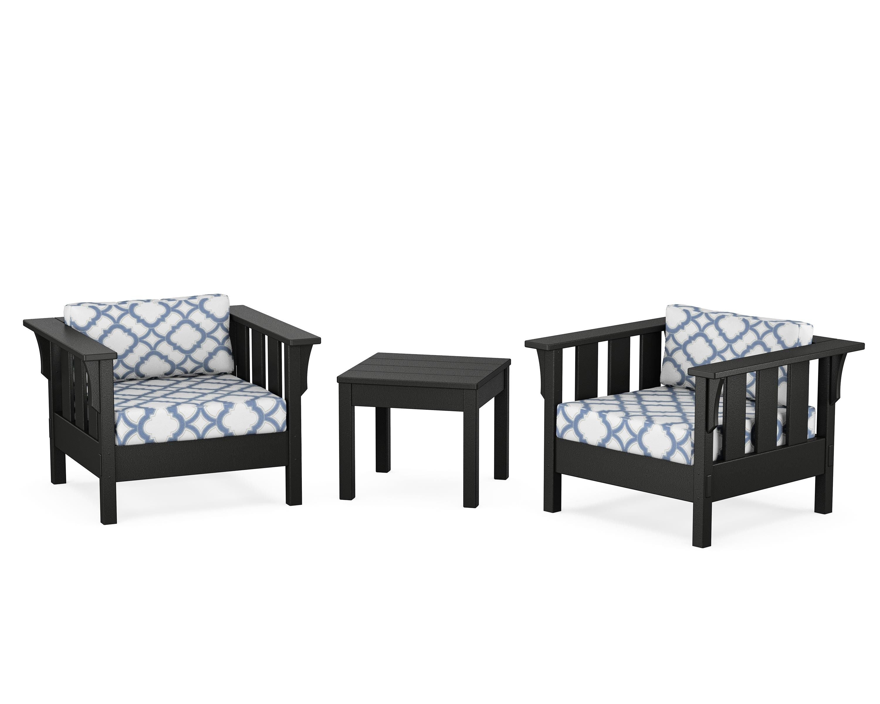 Martha Stewart by POLYWOOD® Acadia 3-Piece Deep Seating Set in Black / Trellis Sky Blue
