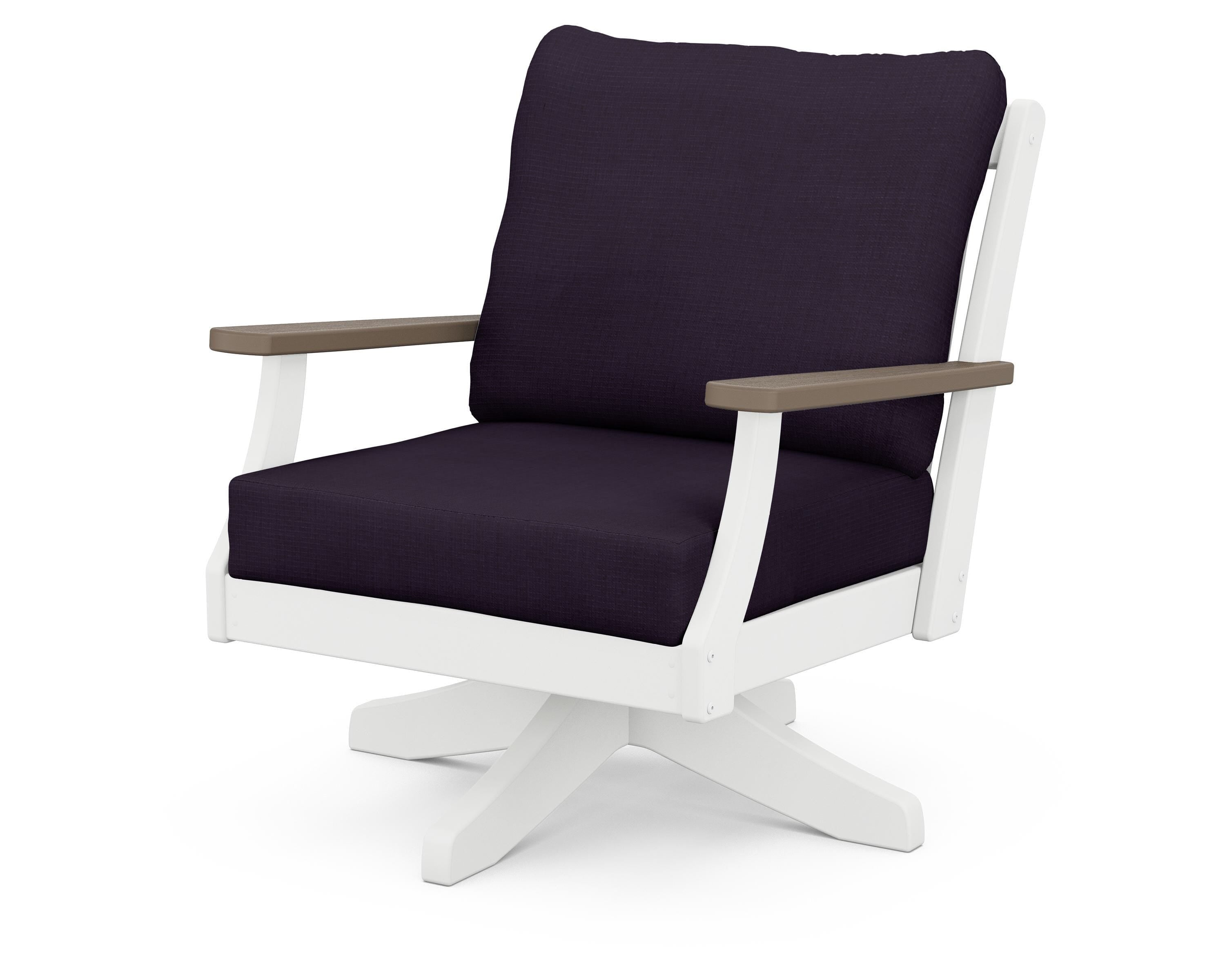 POLYWOOD® Braxton Deep Seating Swivel Chair in White / Kona / Navy Linen