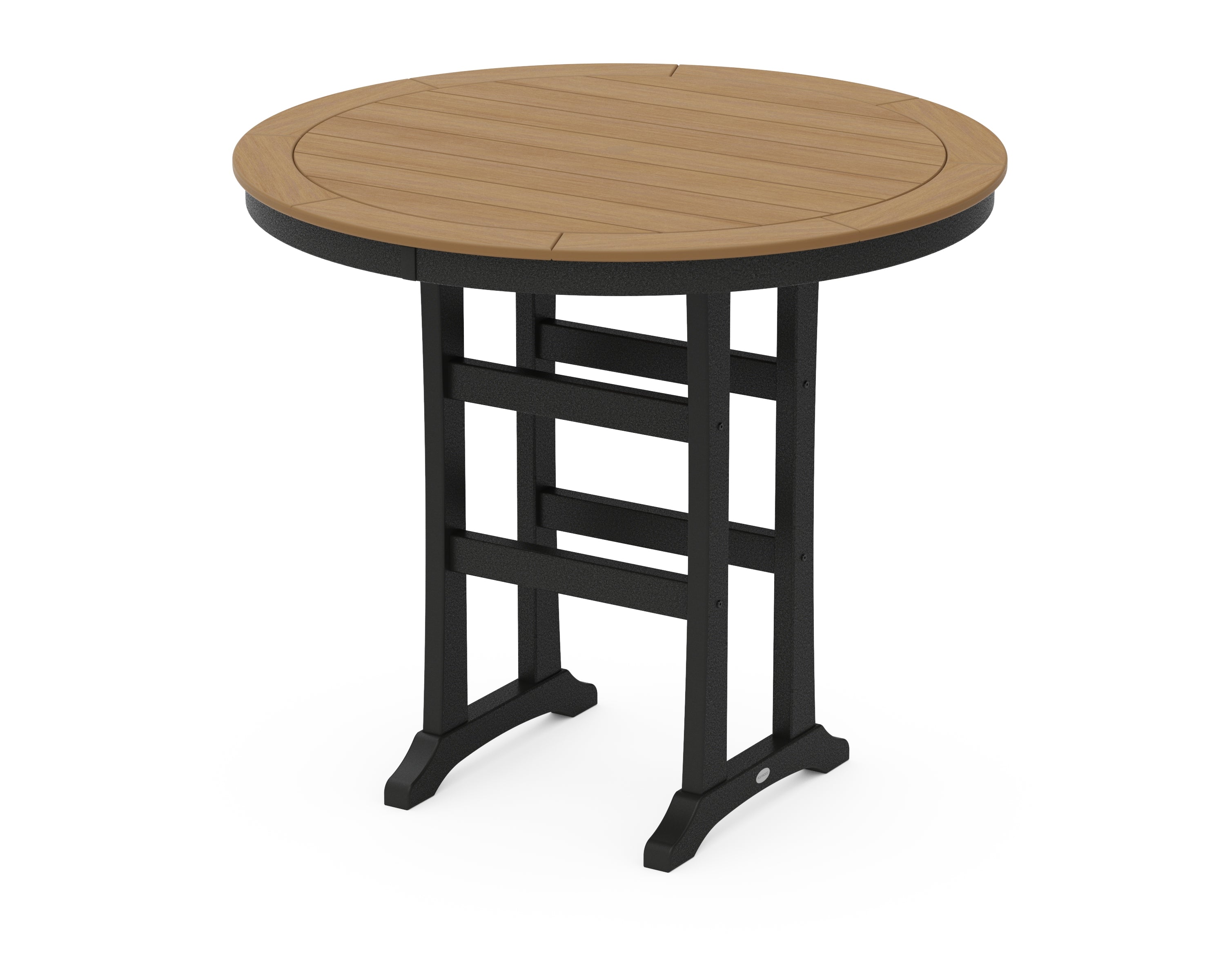 POLYWOOD® Nautical Trestle 48" Round Bar Table in Black / Natural