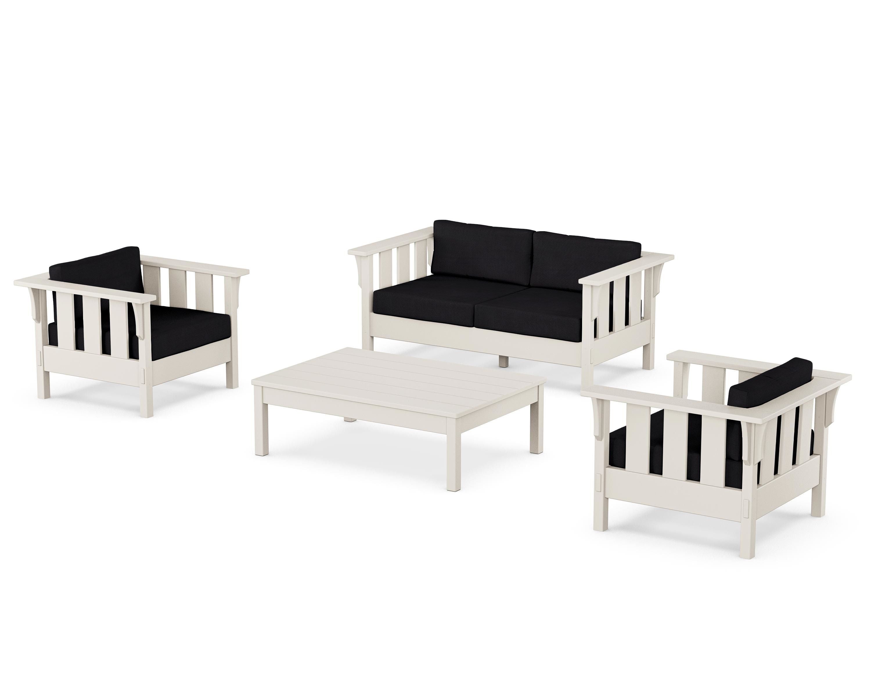 Martha Stewart by POLYWOOD® Acadia 4-Piece Deep Seating Set with Loveseat in Sand / Midnight Linen