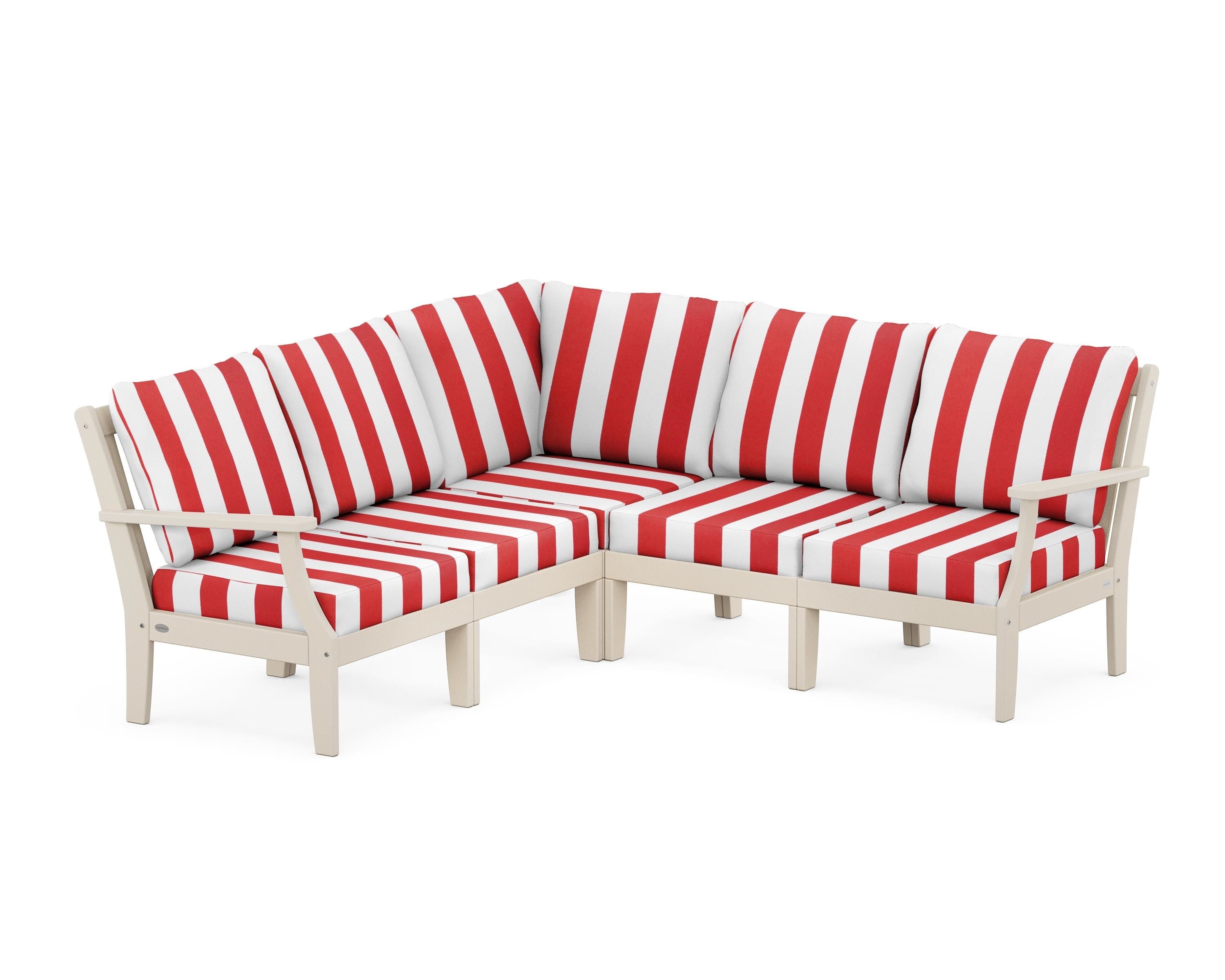 POLYWOOD® Braxton Modular 5-Piece Deep Seating Set in Sand / Cabana Stripe Crimson