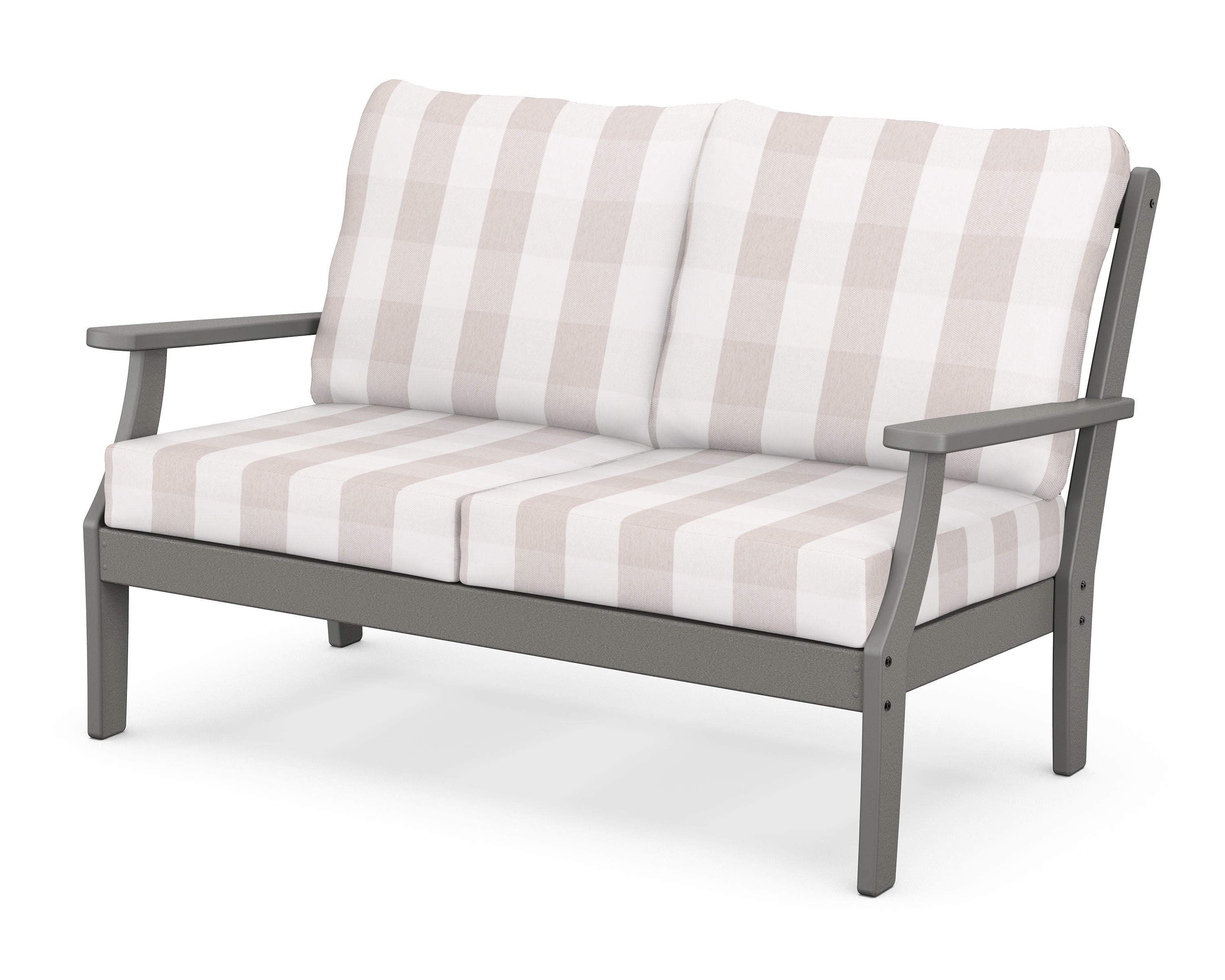 POLYWOOD® Braxton Deep Seating Loveseat in Slate Grey / Buffalo Plaid Dune Burlap