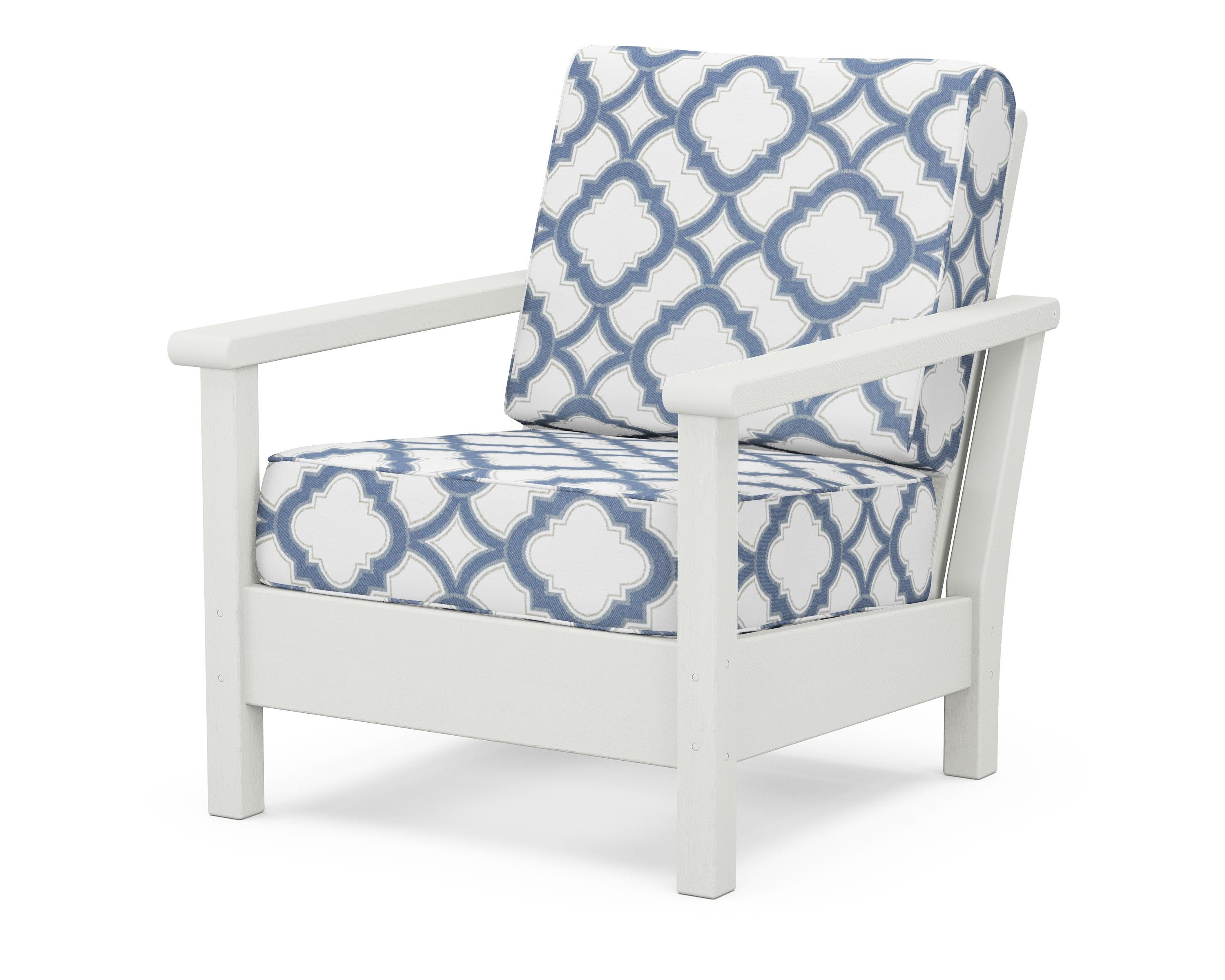 POLYWOOD® Harbour Deep Seating Chair in Vintage White / Trellis Sky Blue