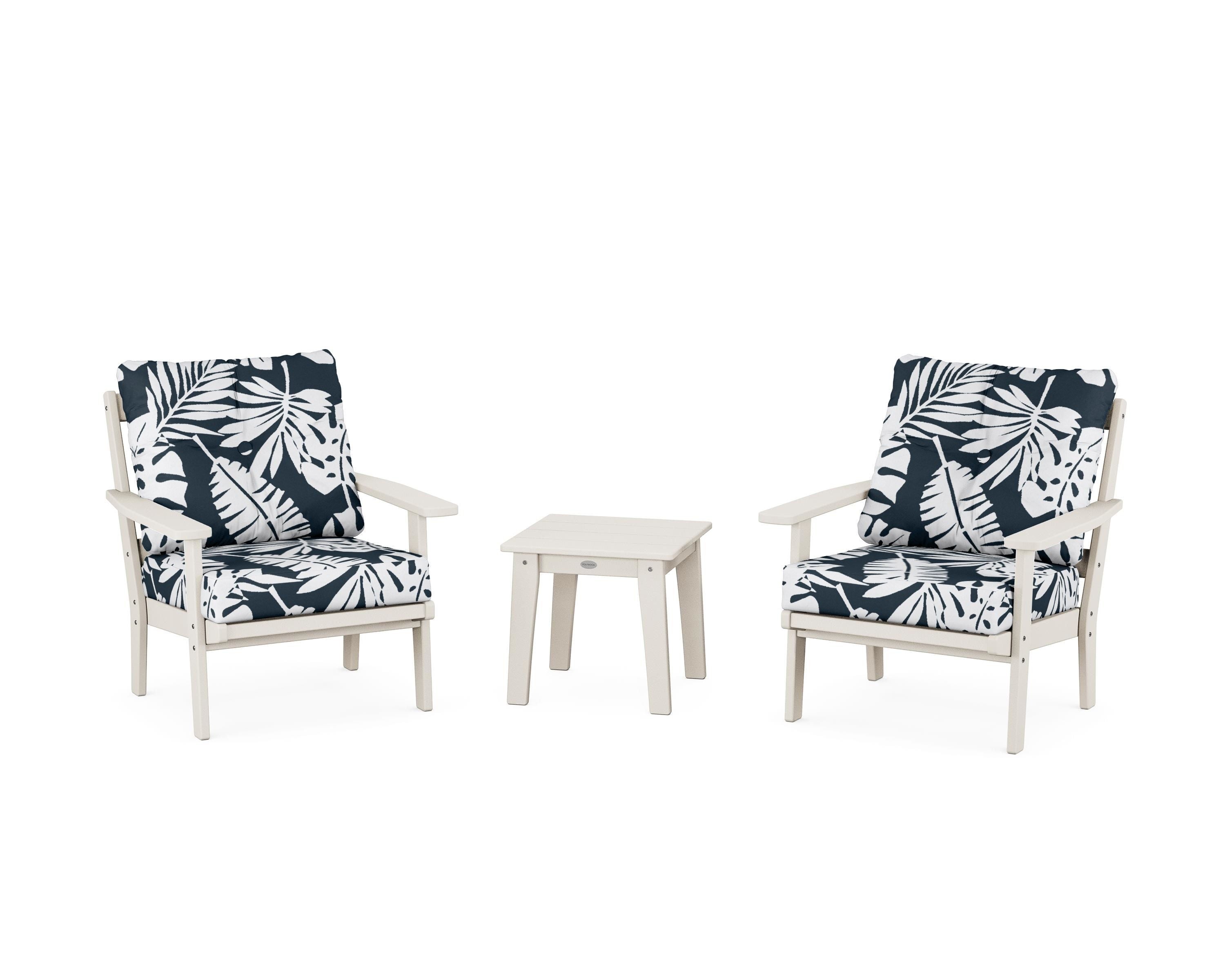 POLYWOOD® Prairie 3-Piece Deep Seating Set in Sand / Leaf Marine Indigo