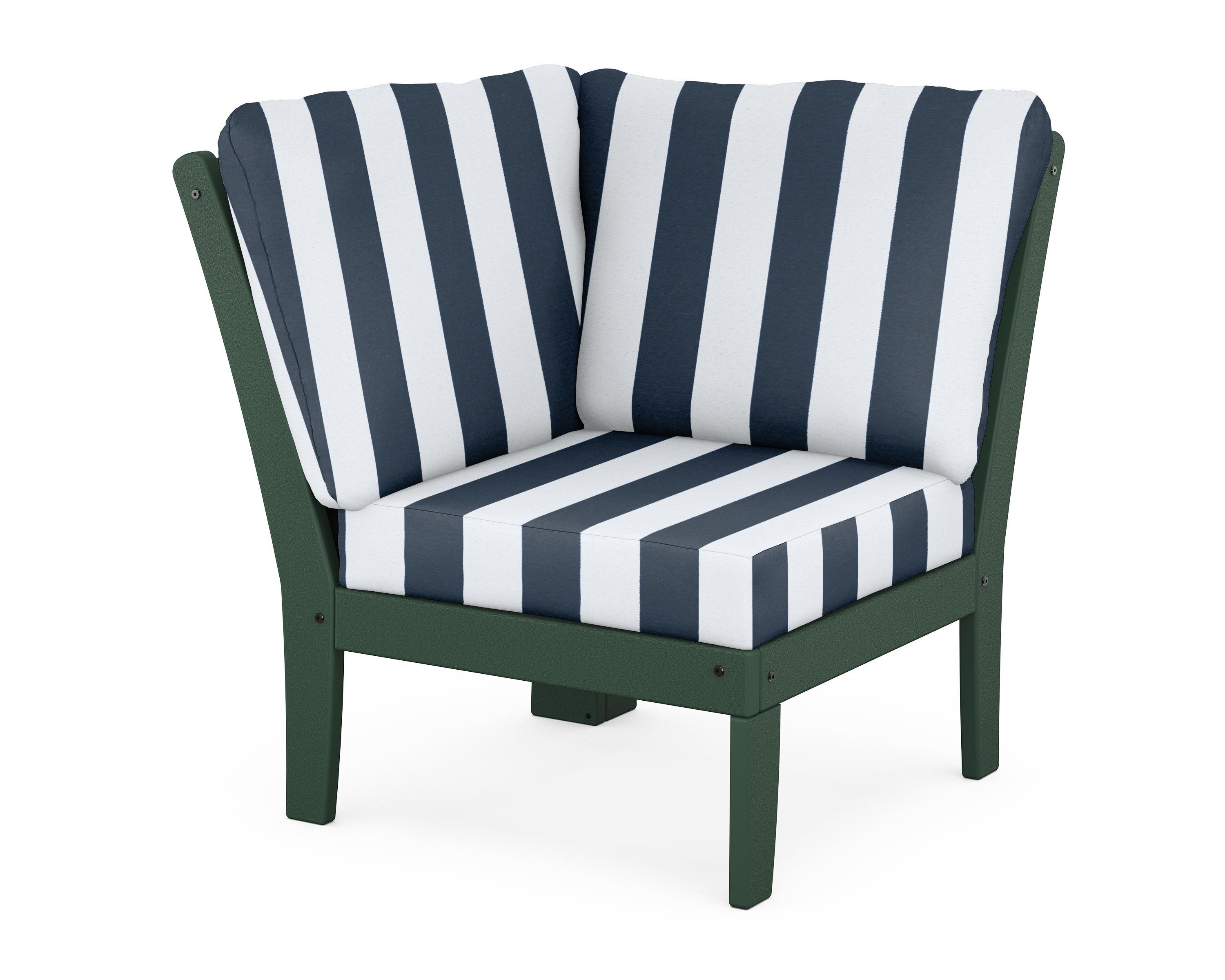 POLYWOOD® Braxton Modular Corner Chair in Green / Cabana Stripe Marine Indigo