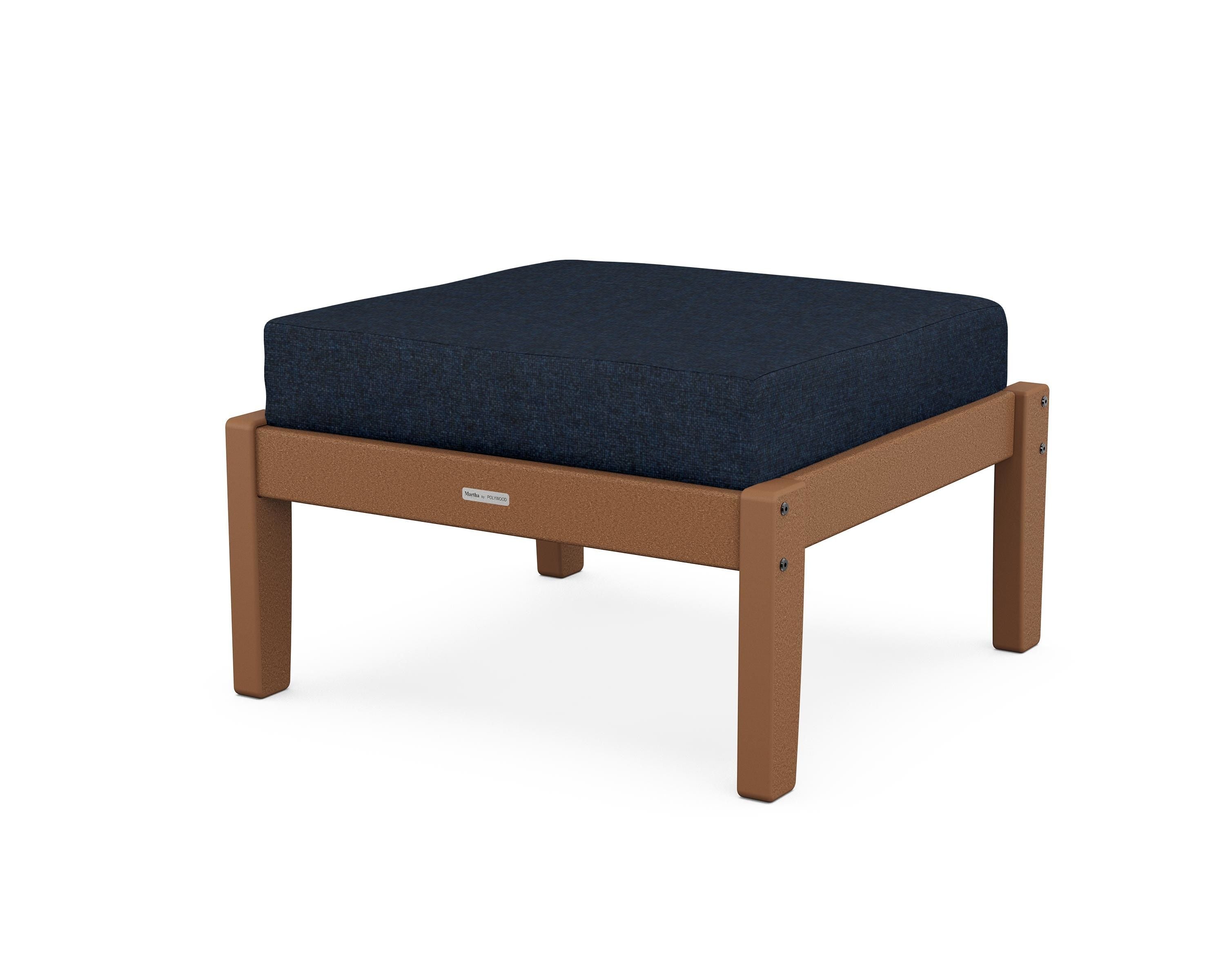 Martha Stewart by POLYWOOD® Chinoiserie Deep Seating Ottoman in Teak / Marine Indigo