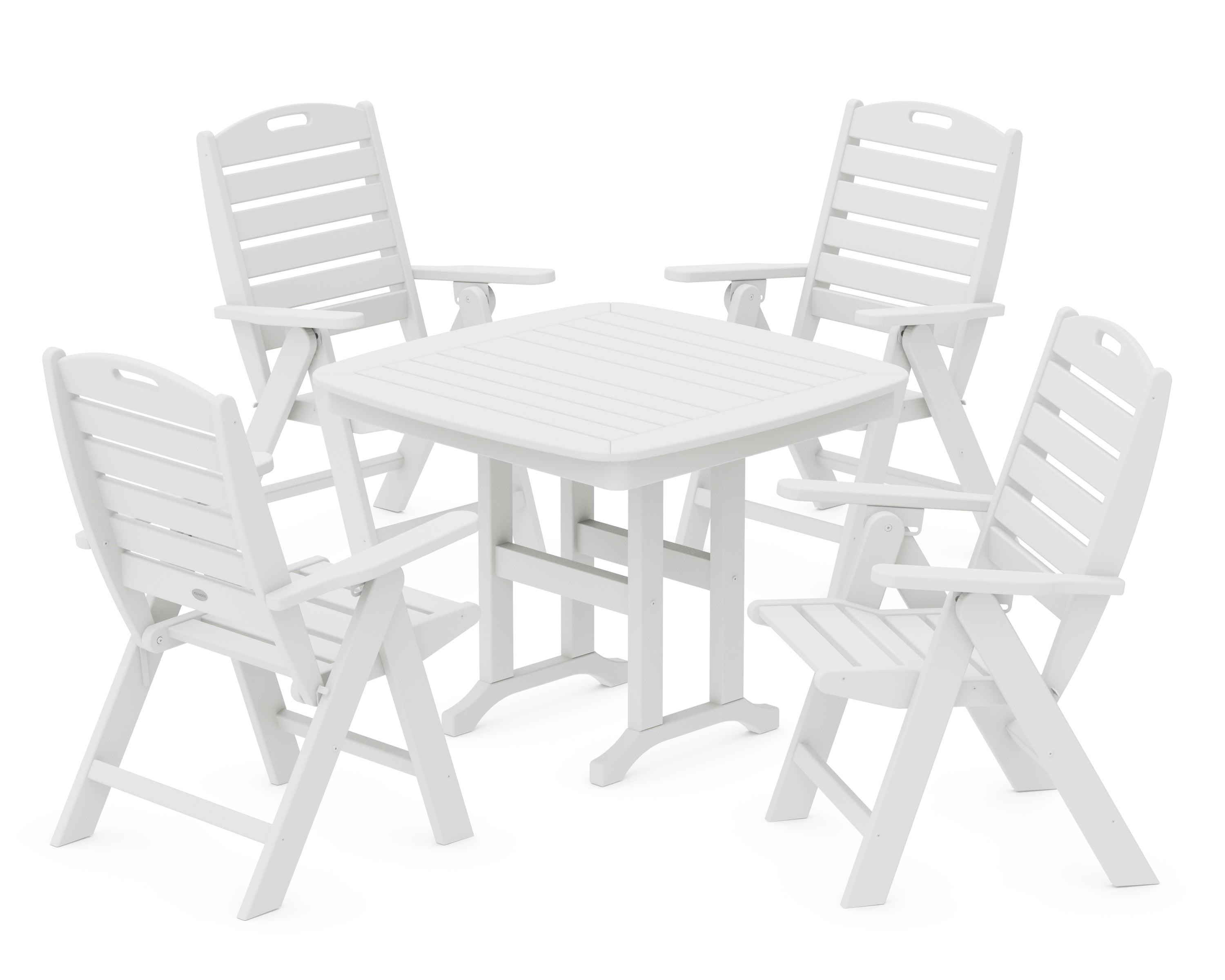 POLYWOOD® Nautical Folding Highback Chair 5-Piece Dining Set in White