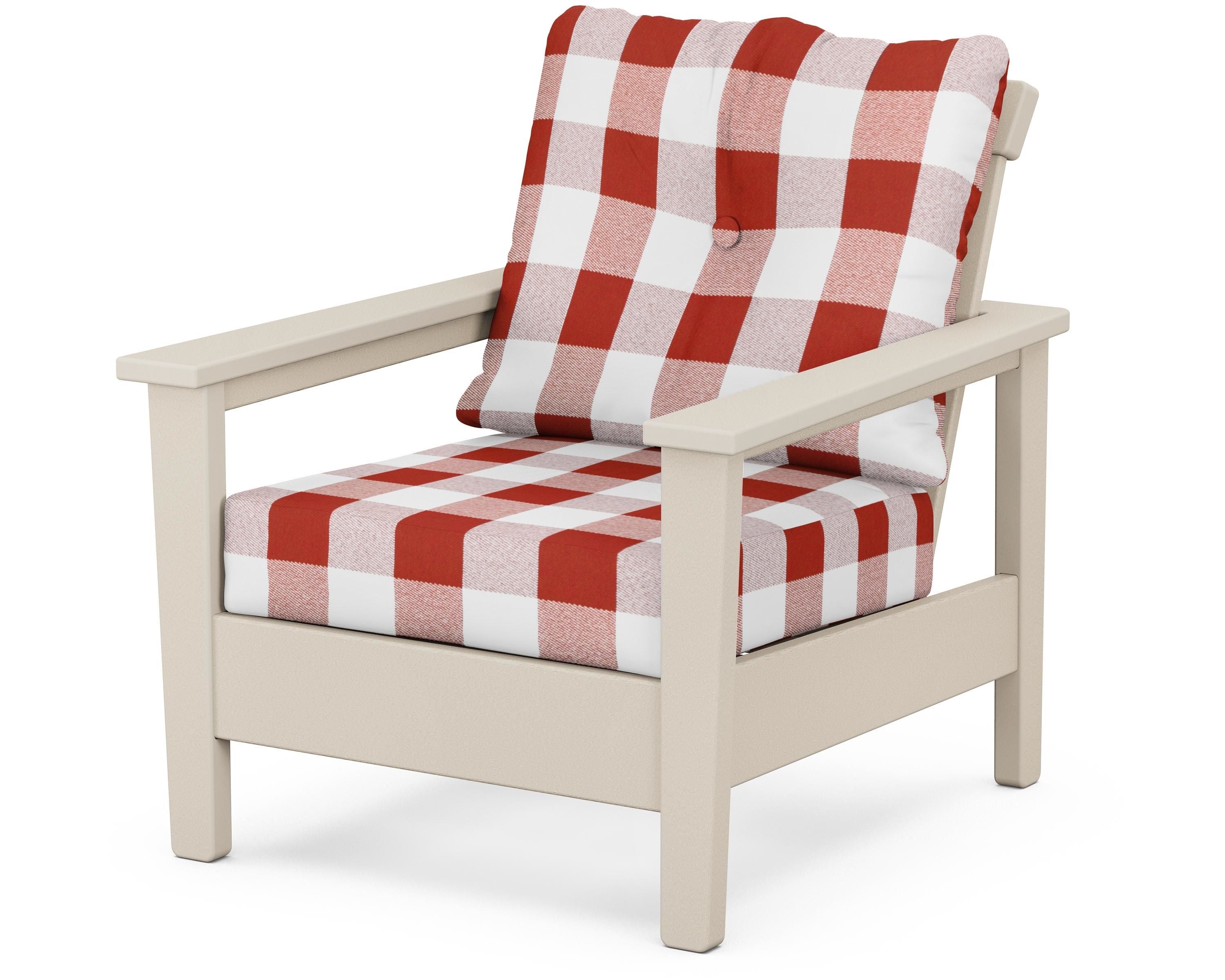 POLYWOOD® Prescott Deep Seating Chair in Sand / Buffalo Plaid Crimson