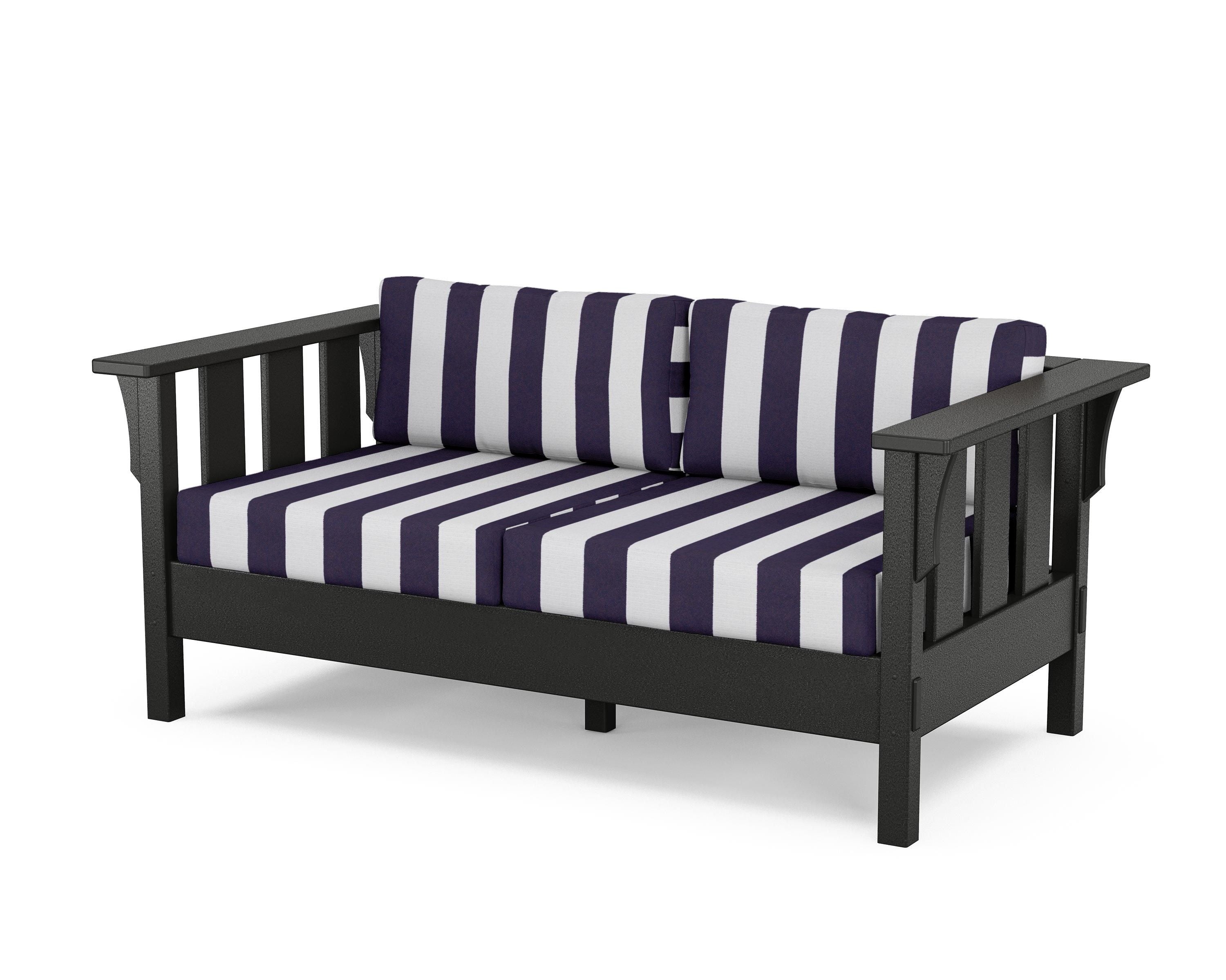 Martha Stewart by POLYWOOD® Acadia Deep Seating Loveseat in Black / Cabana Stripe Navy