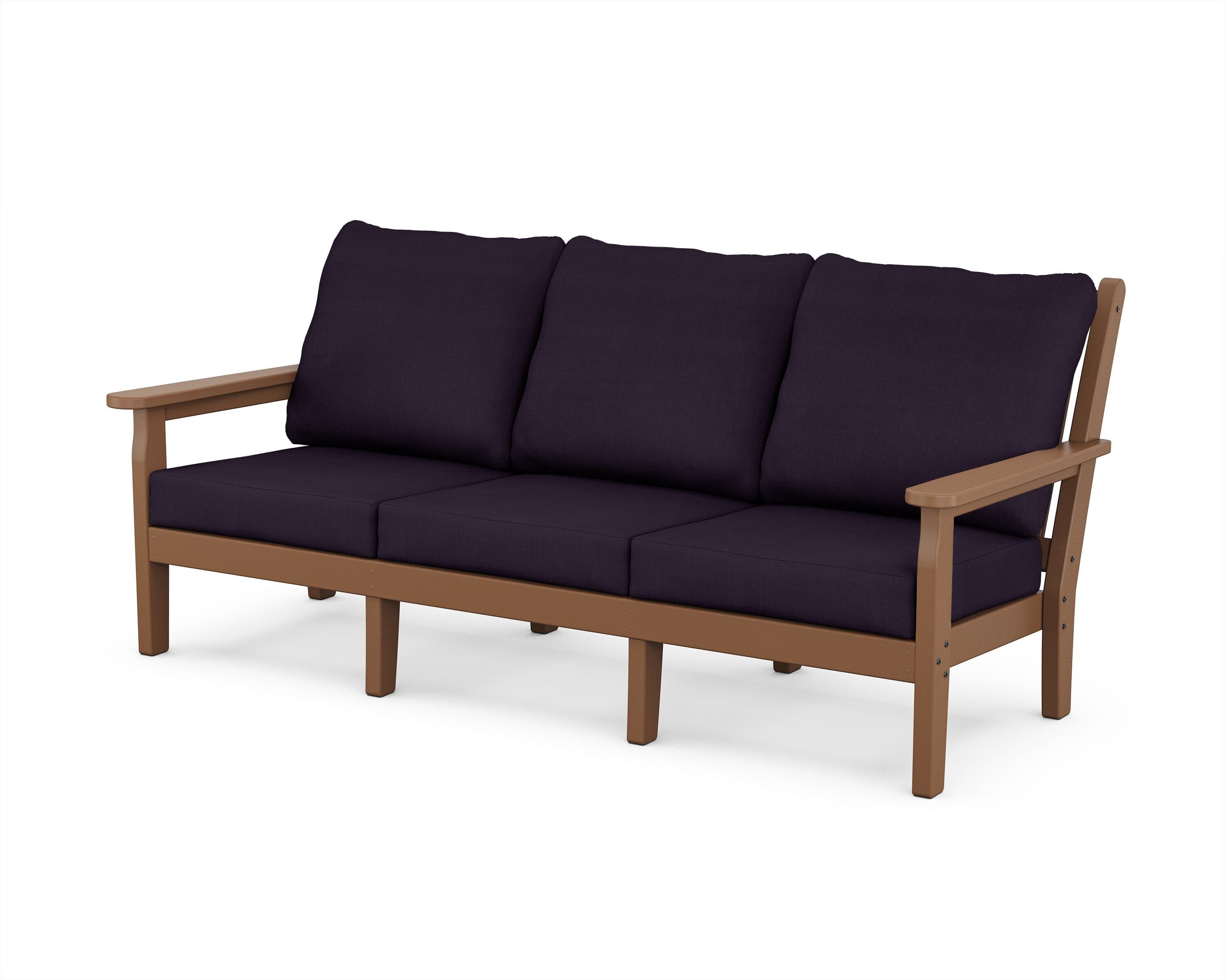 POLYWOOD® Chippendale Deep Seating Sofa in Teak / Navy Linen