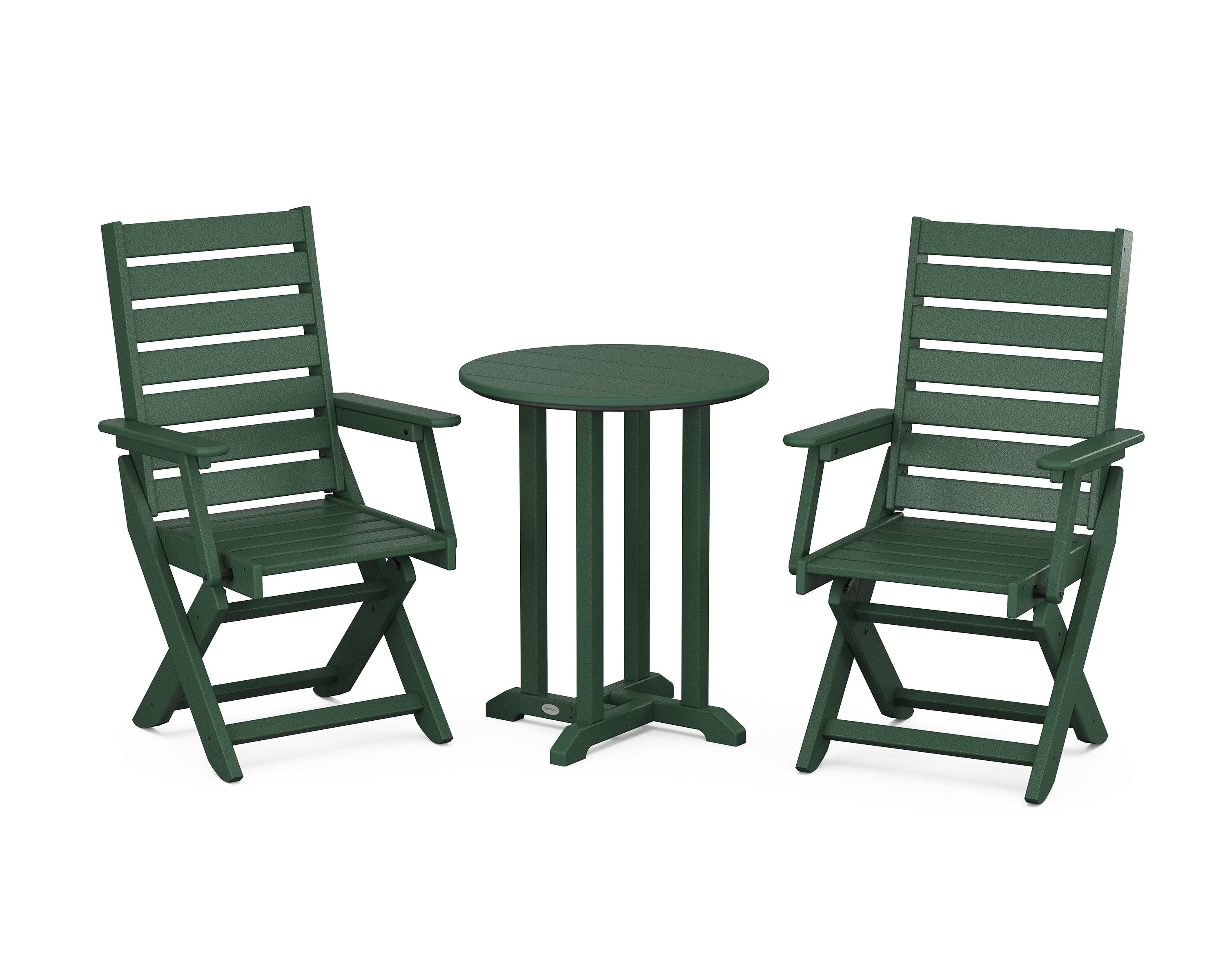 POLYWOOD® Captain Folding Chair 3-Piece Round Bistro Dining Set in Green