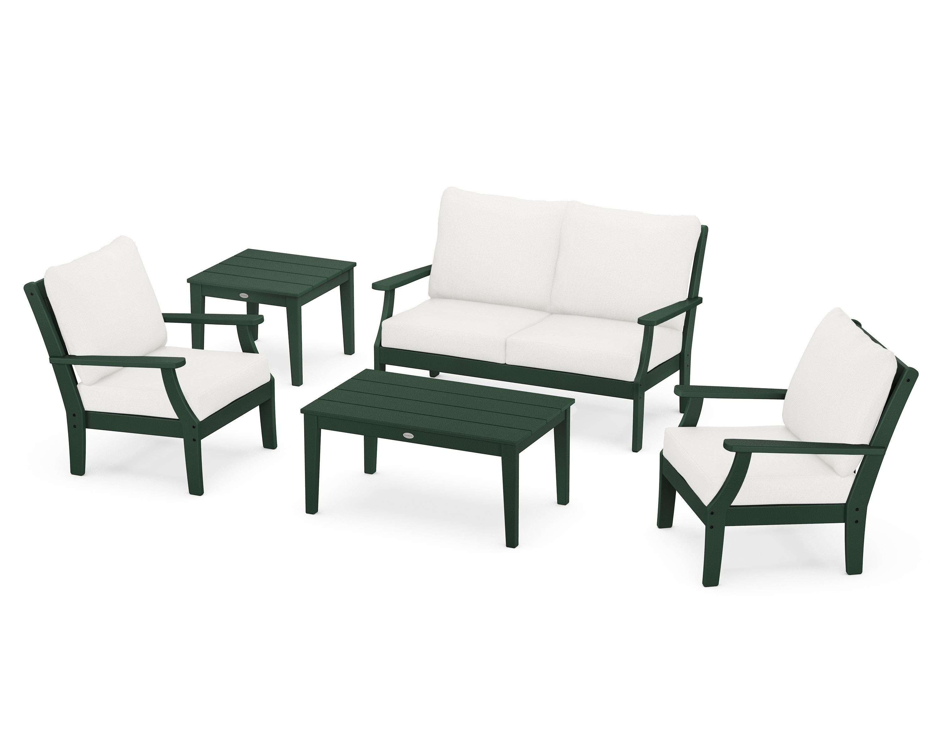 POLYWOOD® Braxton 5-Piece Deep Seating Set in Green / Natural Linen