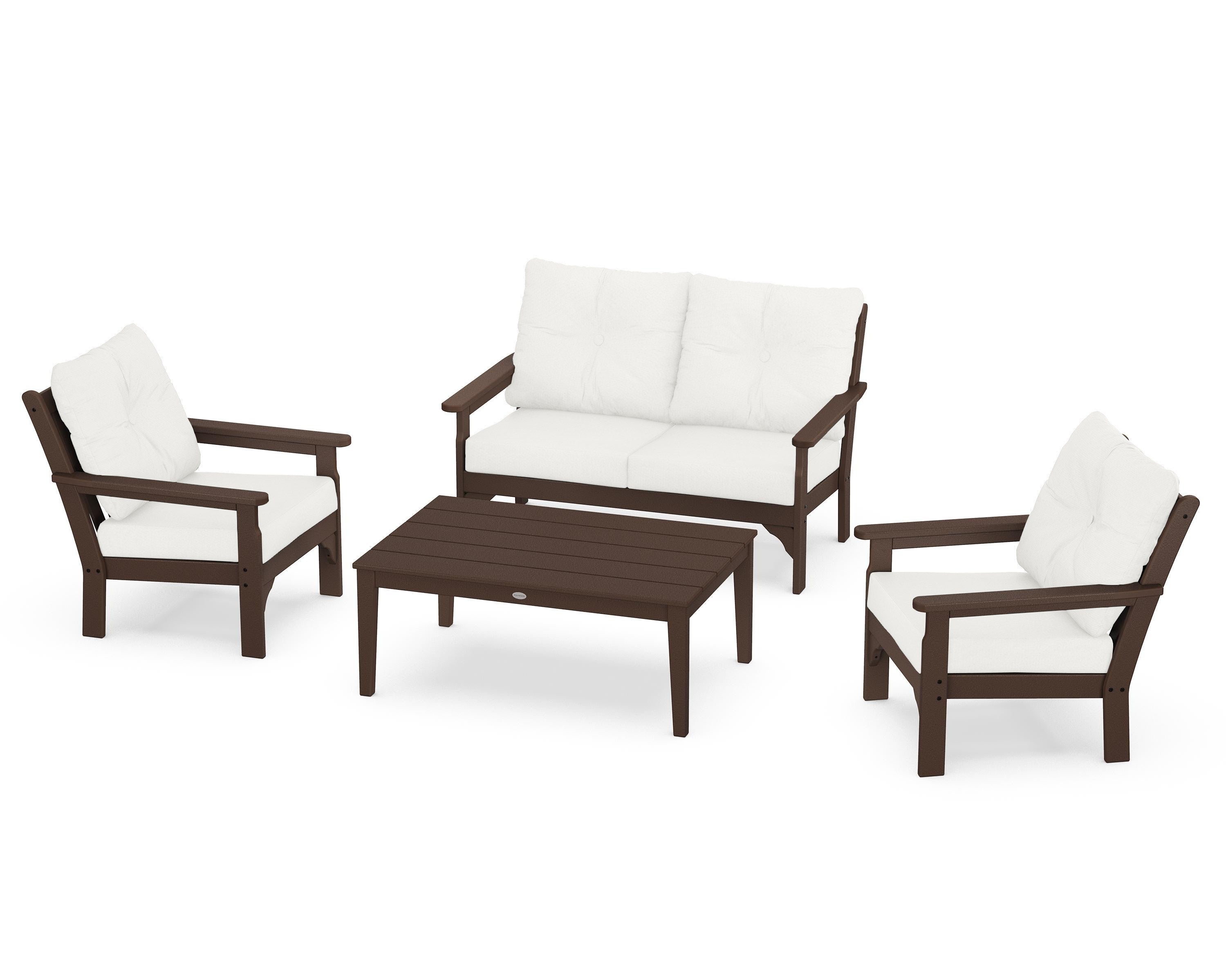 POLYWOOD® Vineyard 4-Piece Deep Seating Set in Mahogany / Natural Linen