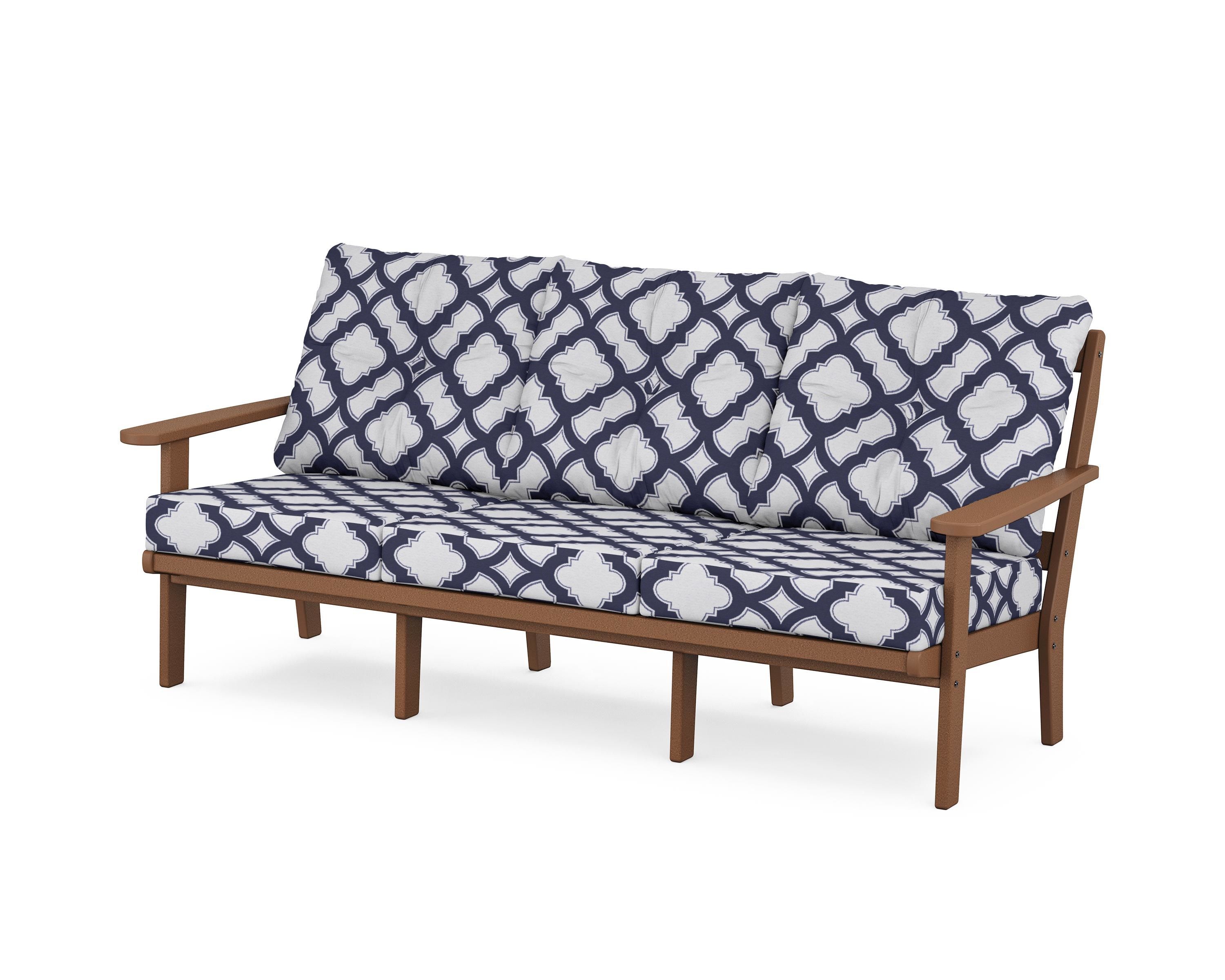 POLYWOOD® Mission Deep Seating Sofa in Teak / Trellis Navy
