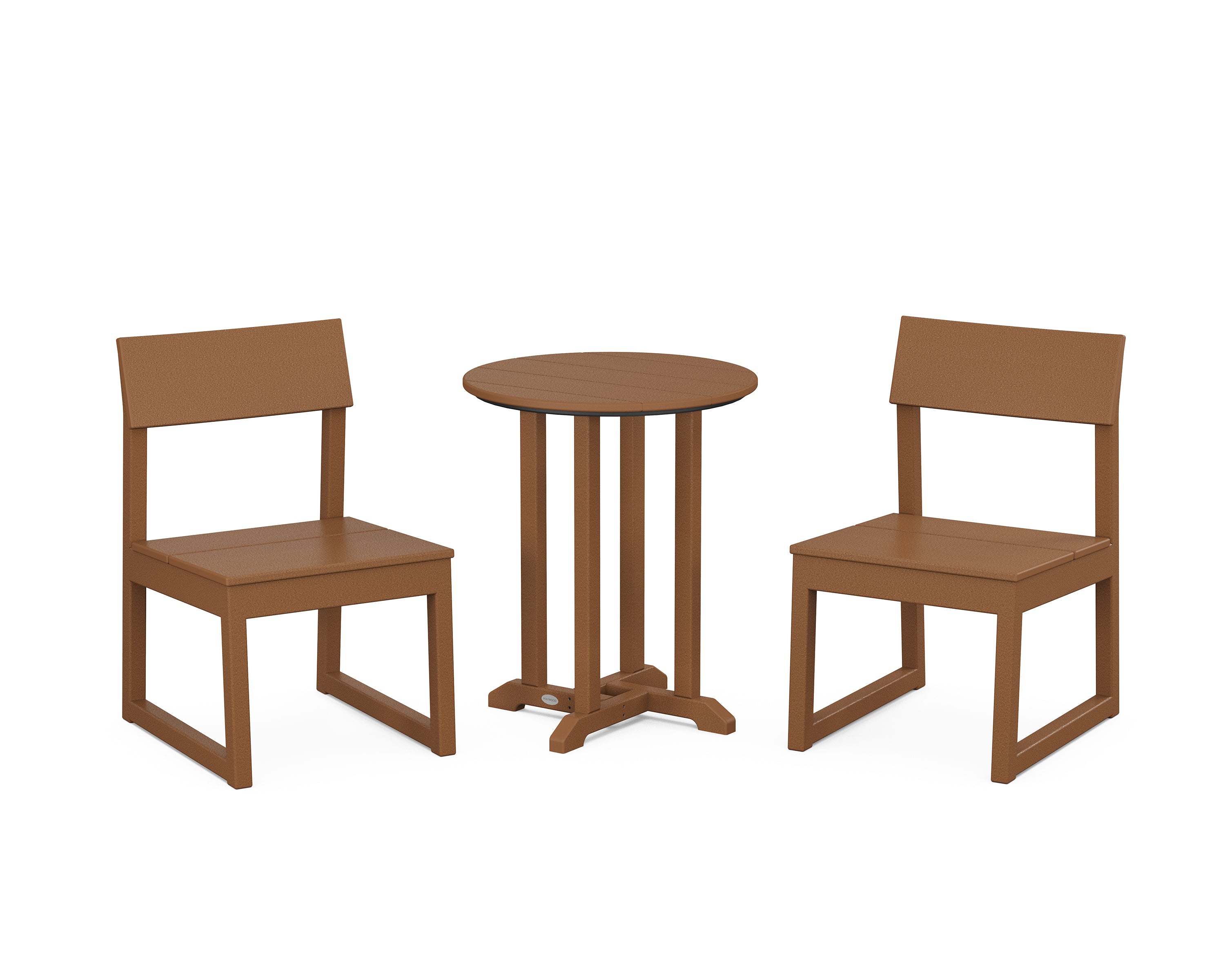 POLYWOOD® EDGE Side Chair 3-Piece Round Bistro Dining Set in Teak