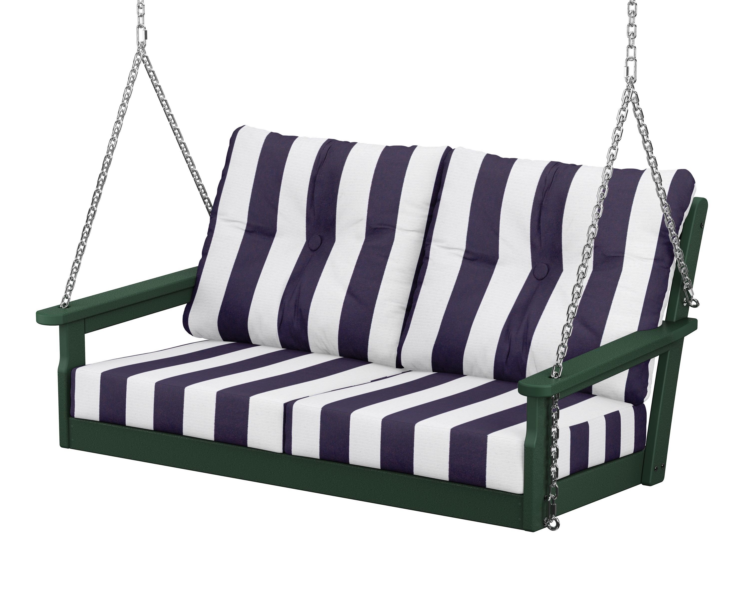 POLYWOOD® Vineyard Deep Seating Swing in Green / Cabana Stripe Navy