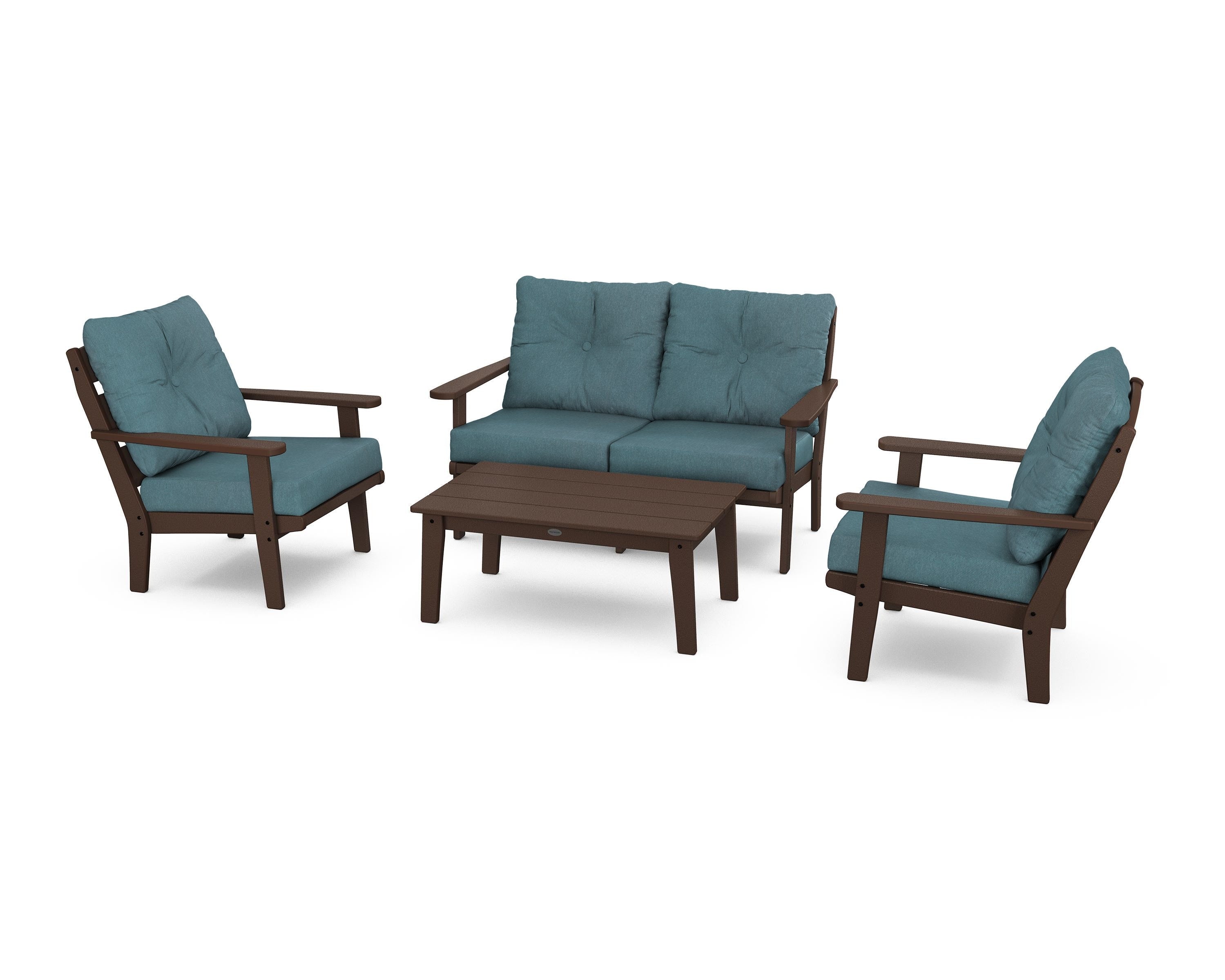 POLYWOOD® Lakeside 4-Piece Deep Seating Set in Mahogany / Ocean Teal