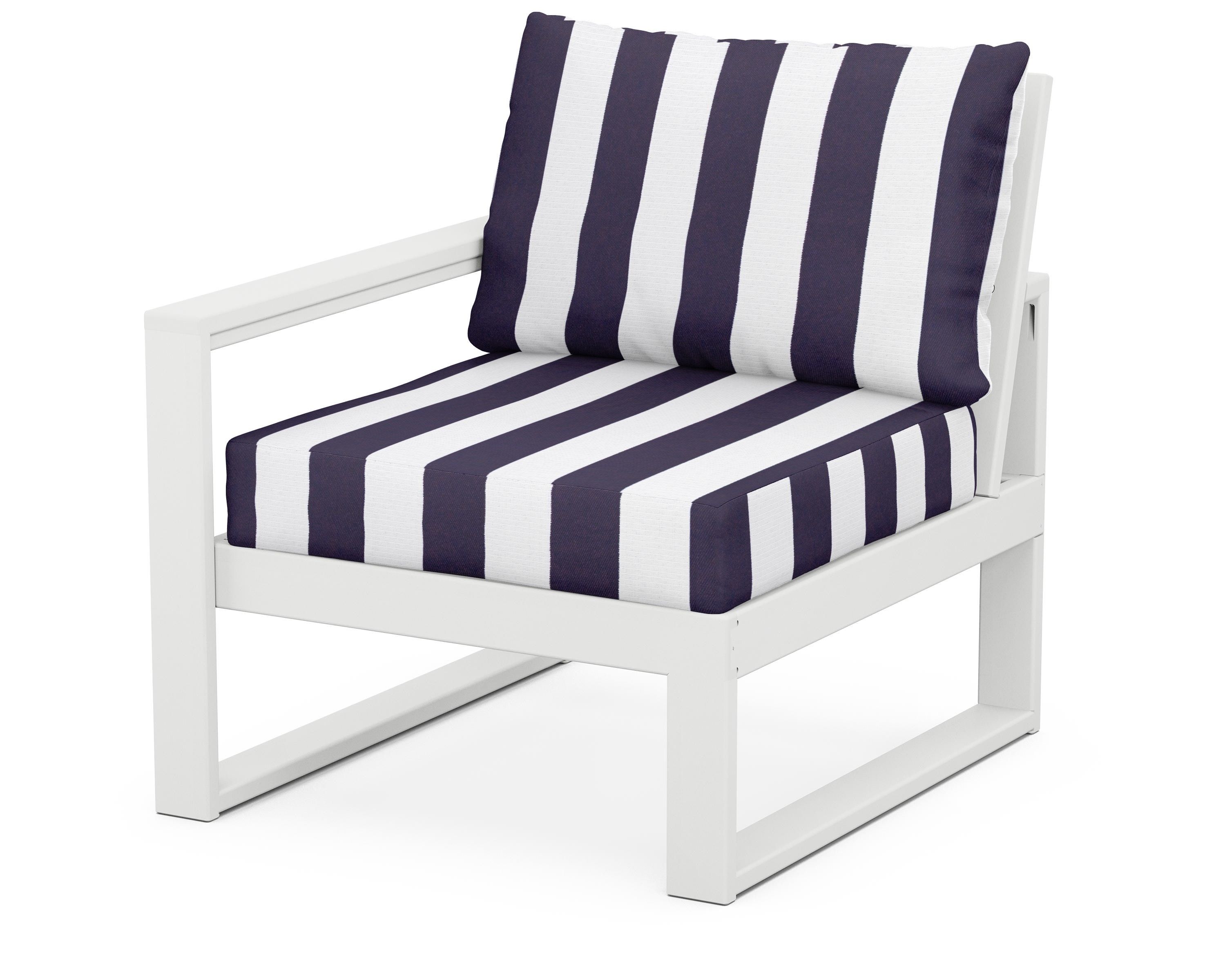 POLYWOOD® EDGE Modular Left Arm Chair in White / Cabana Stripe Navy