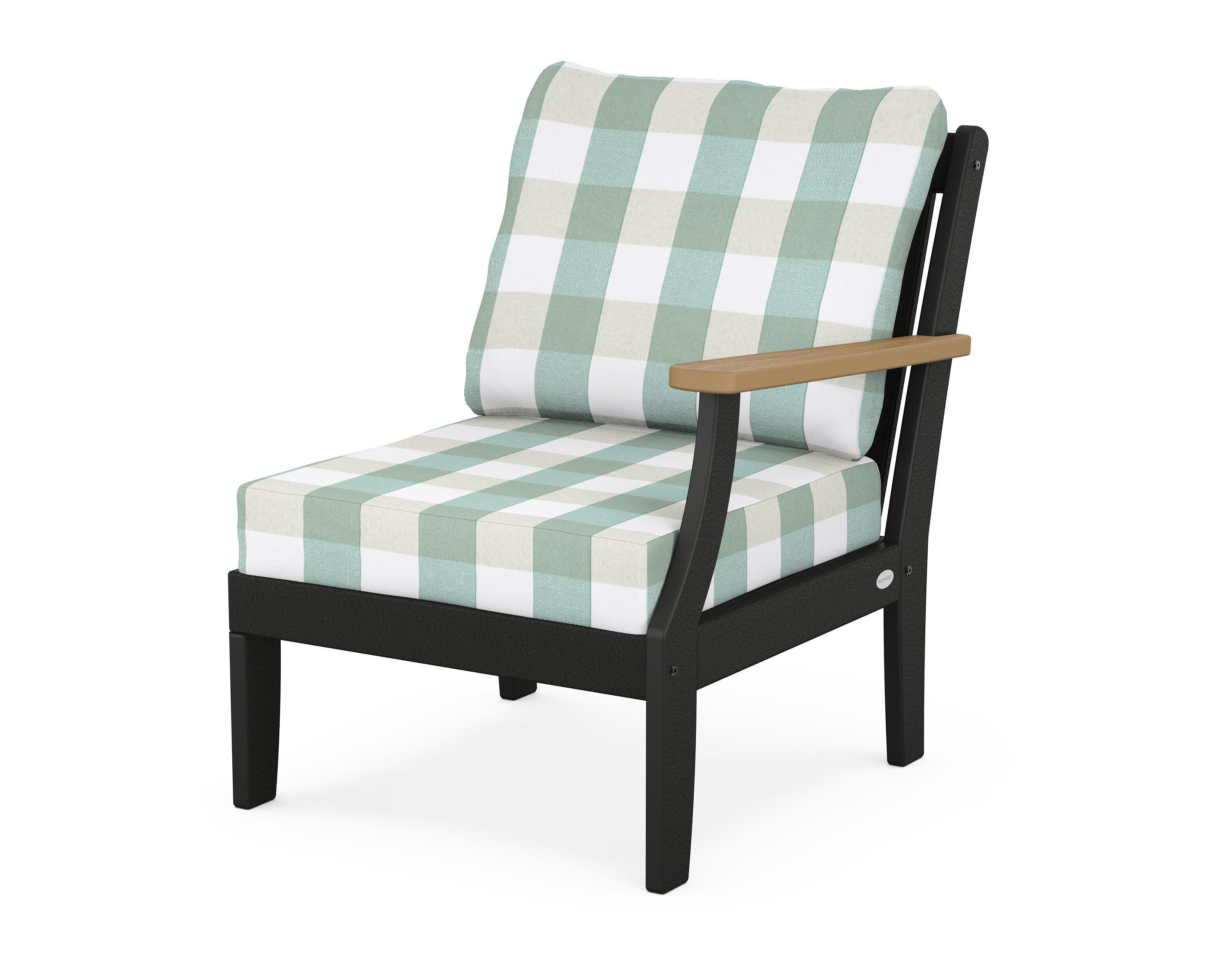 POLYWOOD® Braxton Modular Right Arm Chair in Black / Natural / Buffalo Plaid Glacier Spa